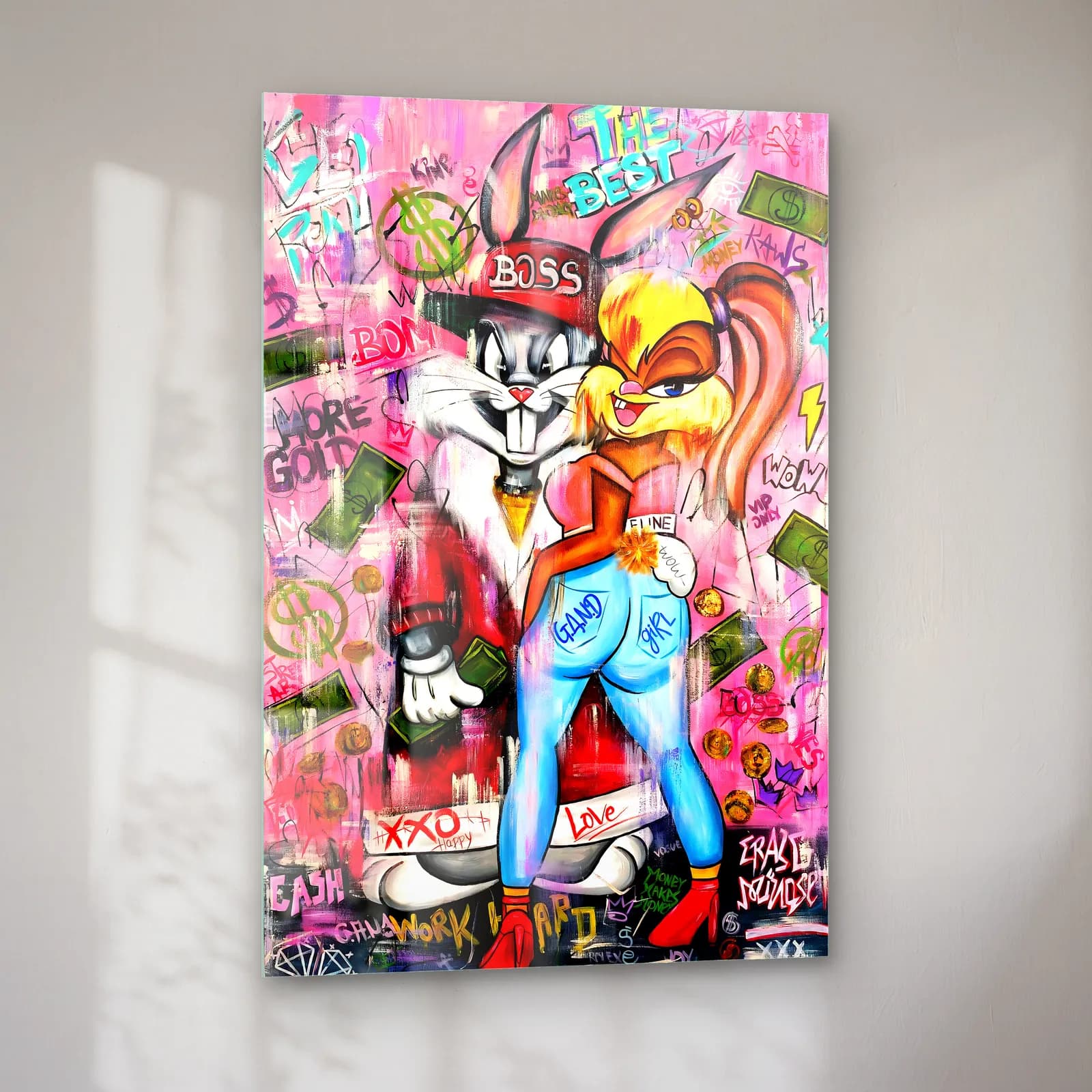 Boss Bugs Bunny ve Lola cam tablo — sol açıdan görünüm