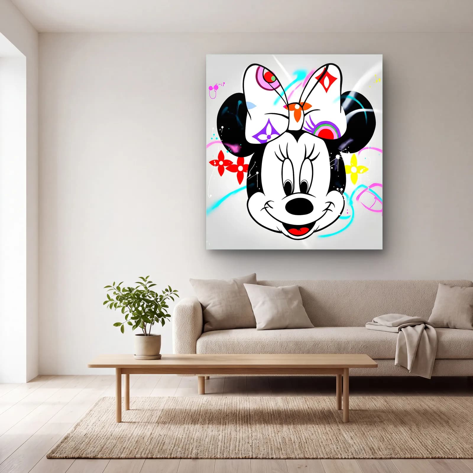 Louis Vuitton Desenli Minnie cam tablo — açık renk salonda