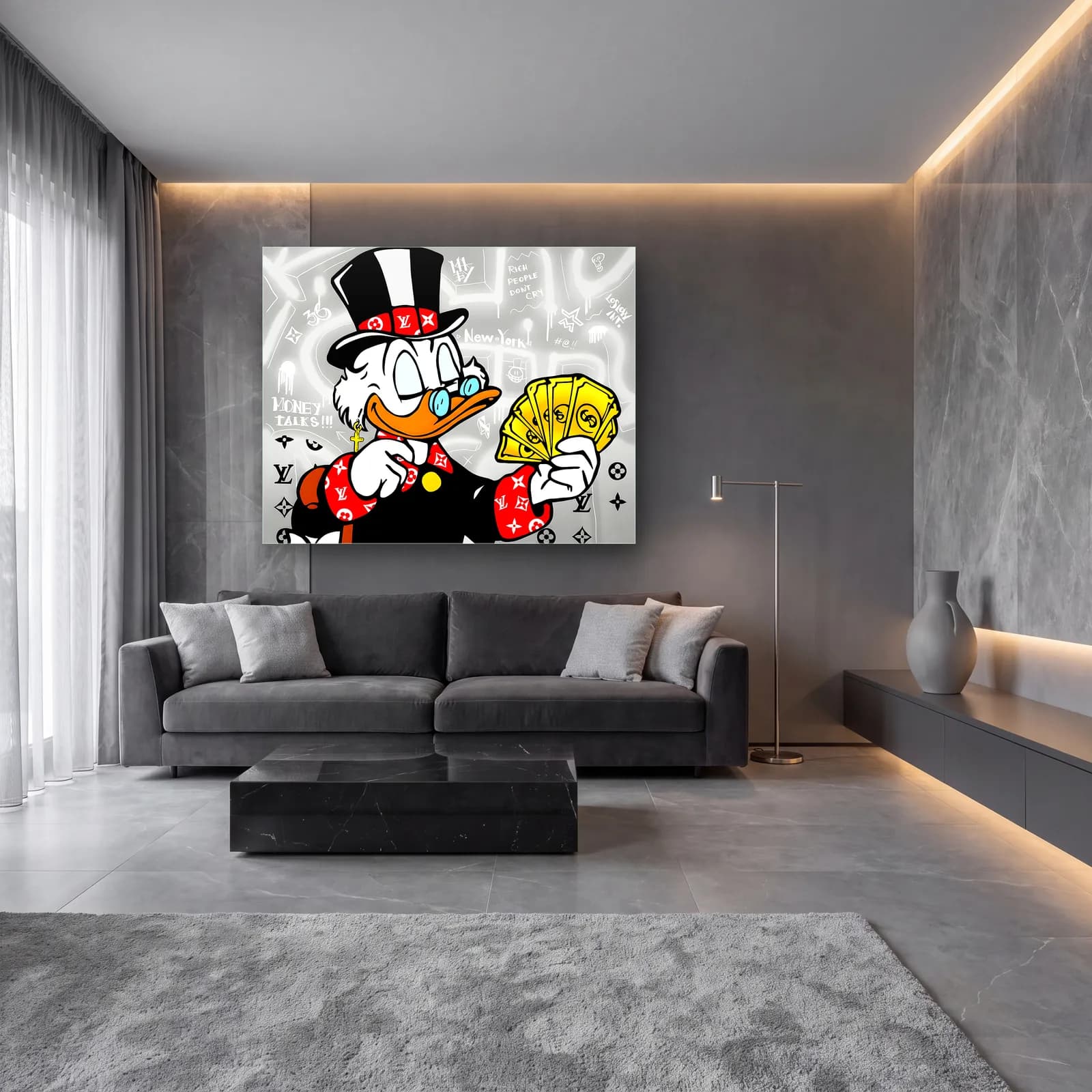 Money Talks Scrooge McDuck cam tablo — lüks salon duvarında