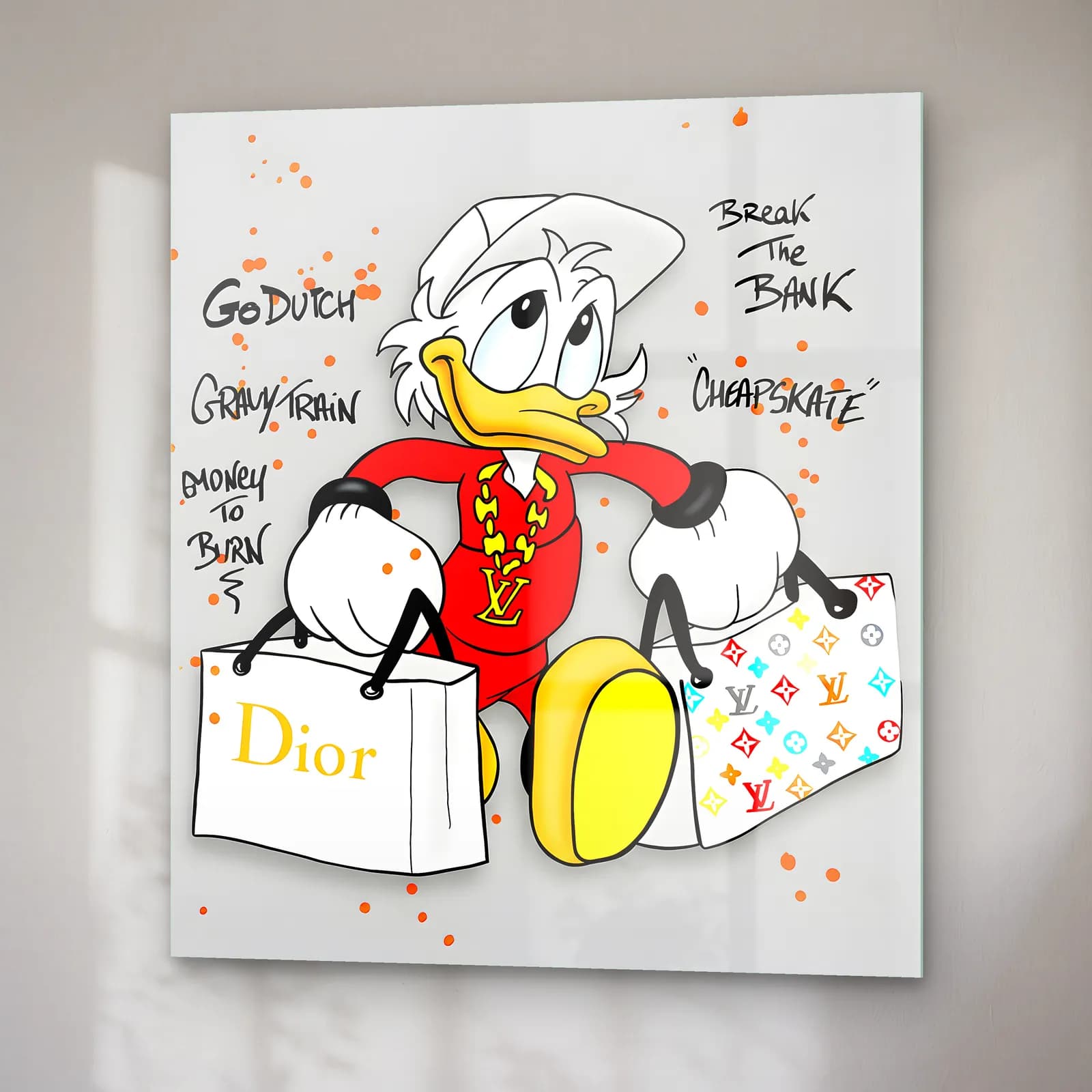 Alışverişçi Scrooge McDuck cam tablo — sağ açıdan görünüm