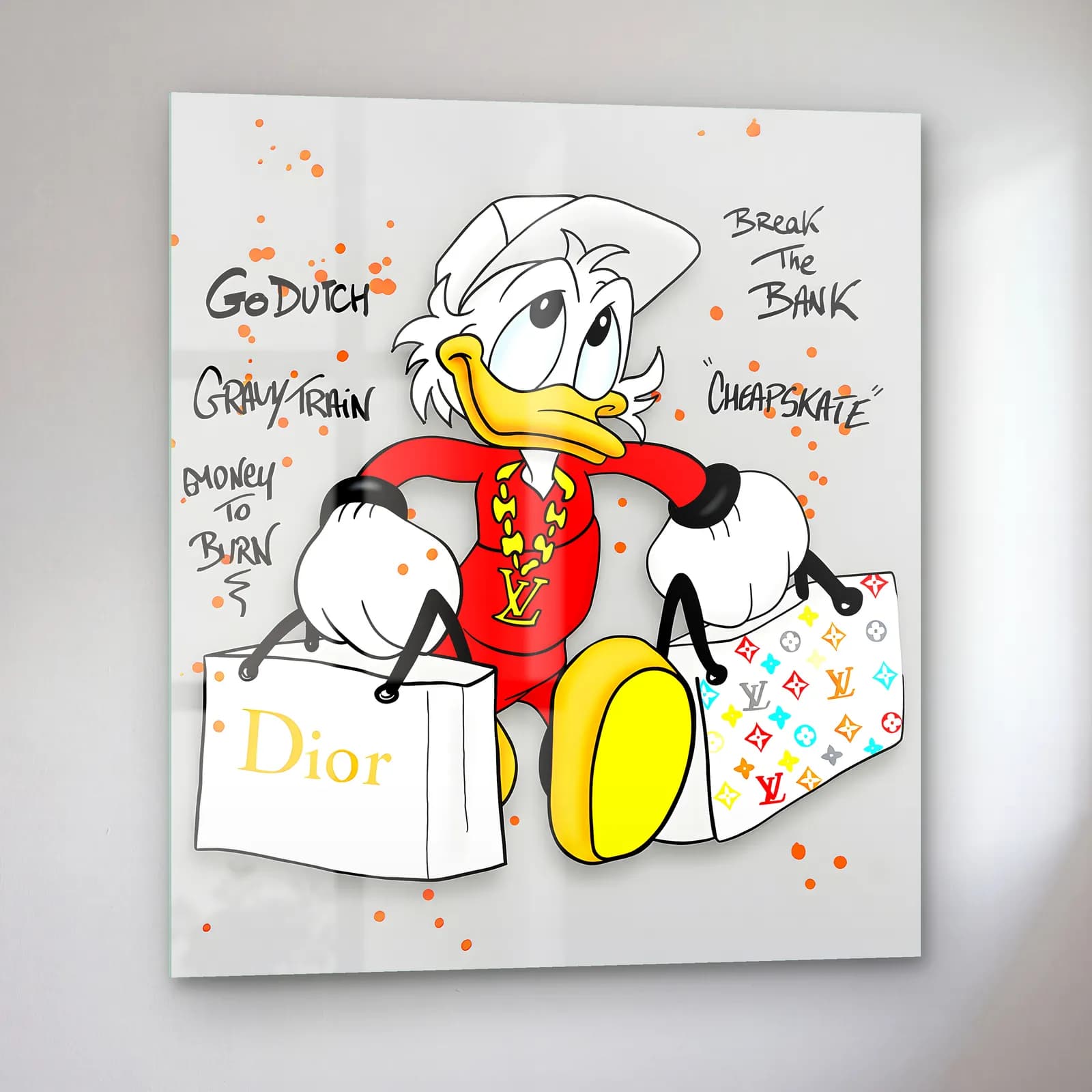 Alışverişçi Scrooge McDuck cam tablo — sol açıdan görünüm