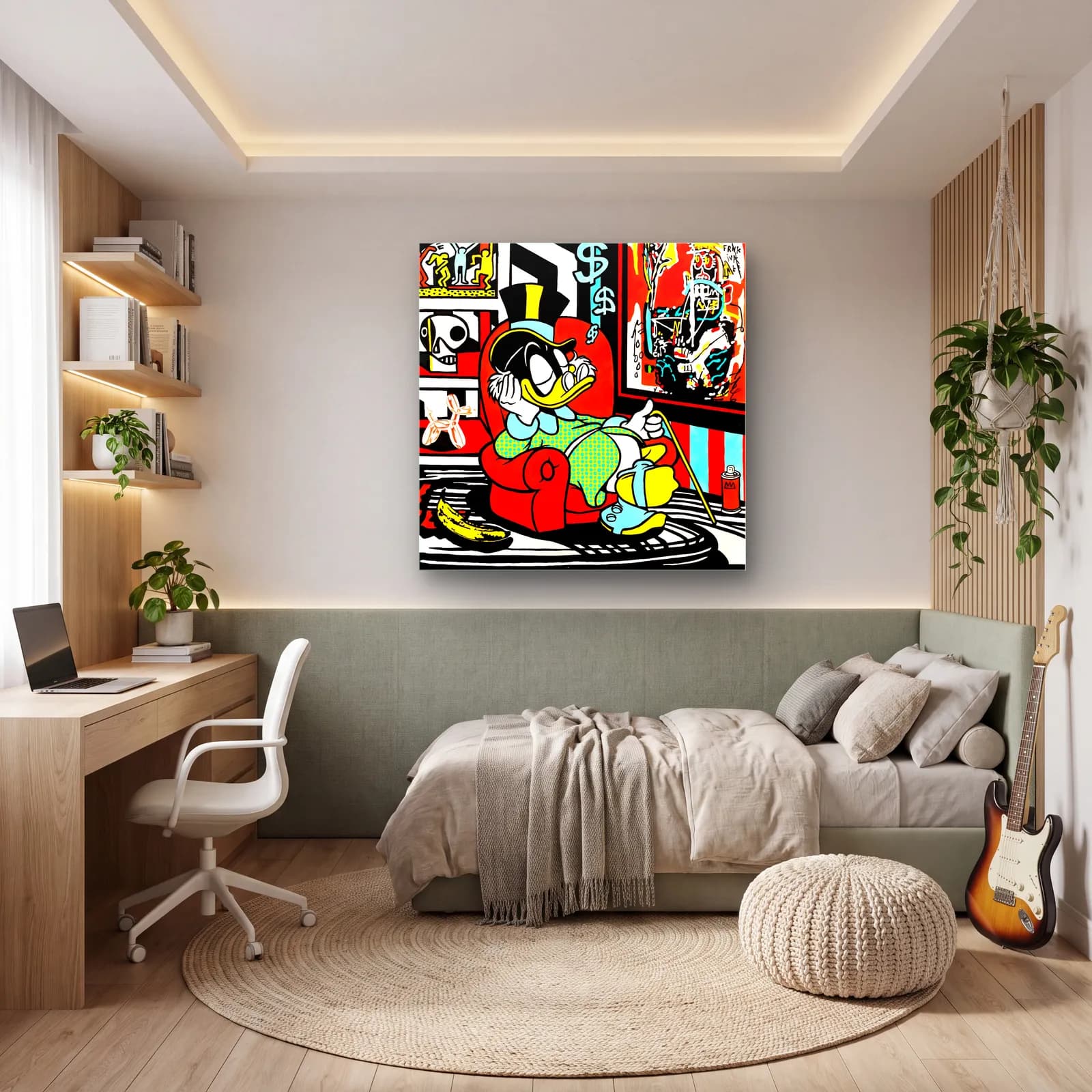 Koltukta Scrooge McDuck Pop Art cam tablo — genç odasında