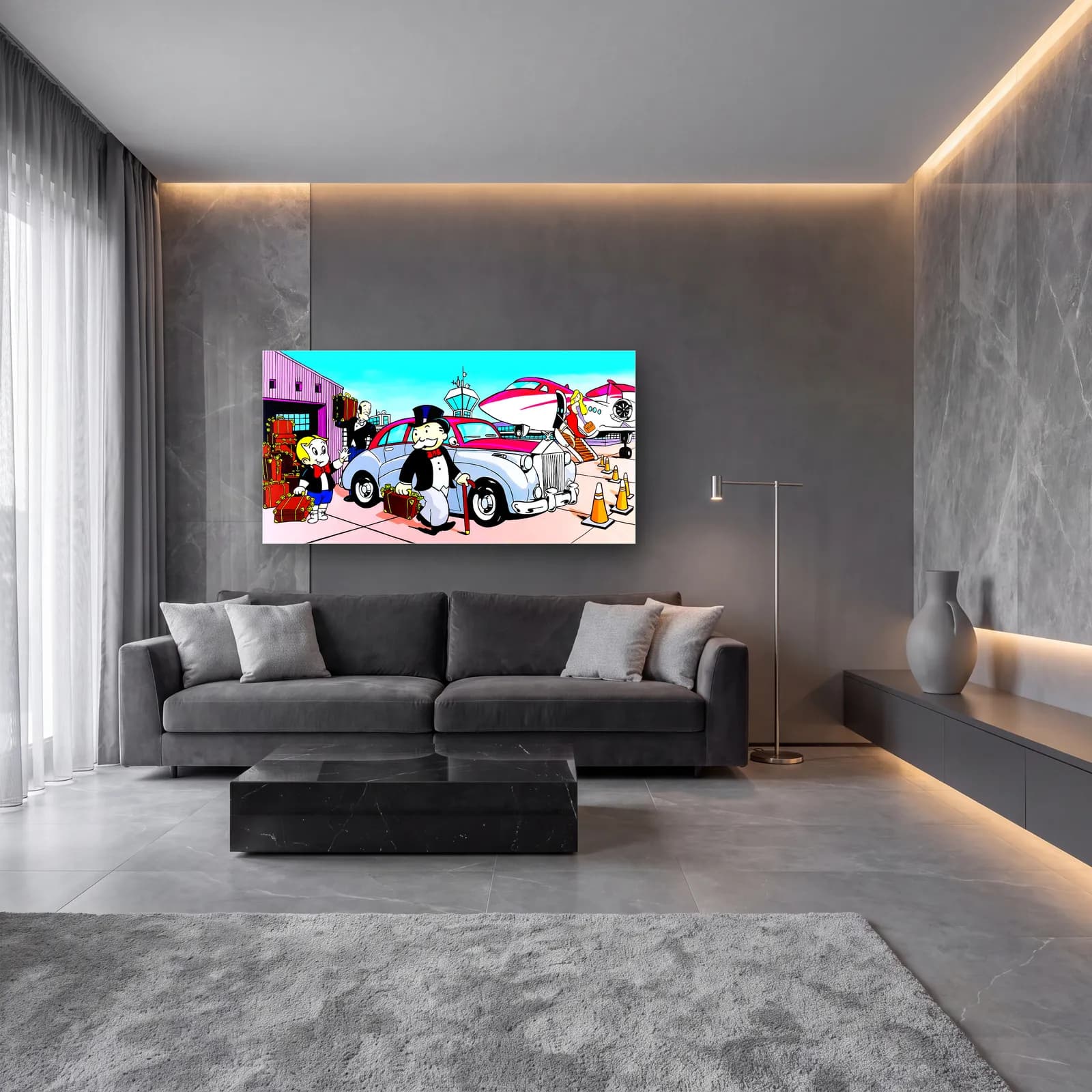 Monopoly Adamı Özel Jet cam tablo — lüks salon duvarında