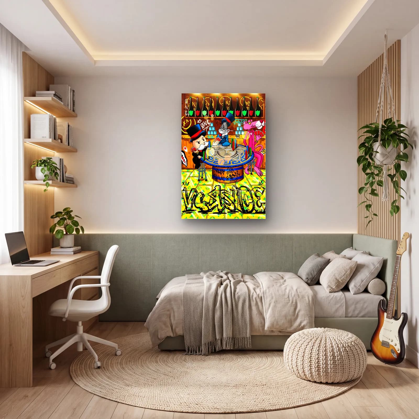 Monopoly ve Bugs Bunny Masada cam tablo — genç odasında