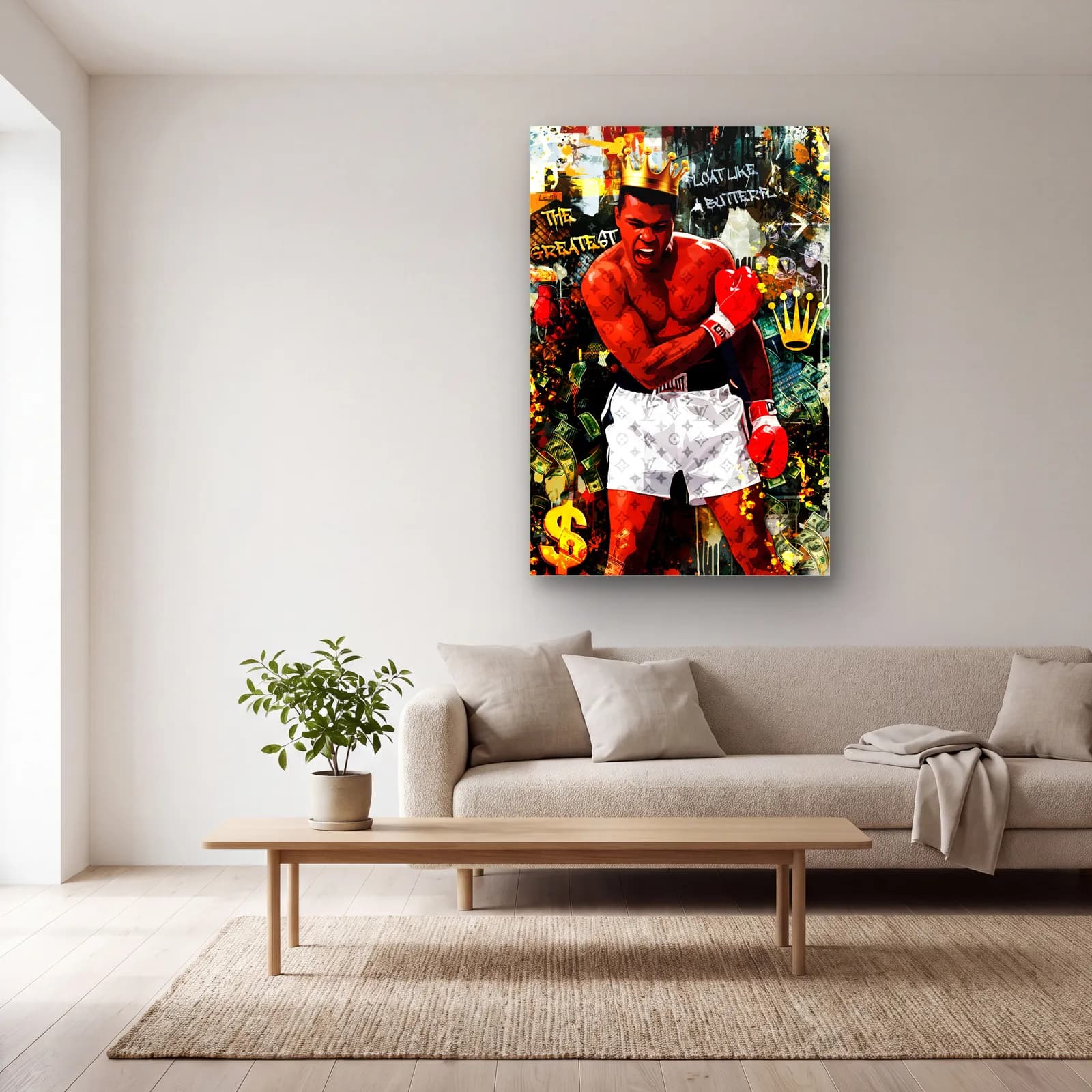 Muhammed Ali The Greatest cam tablo — açık renk salonda
