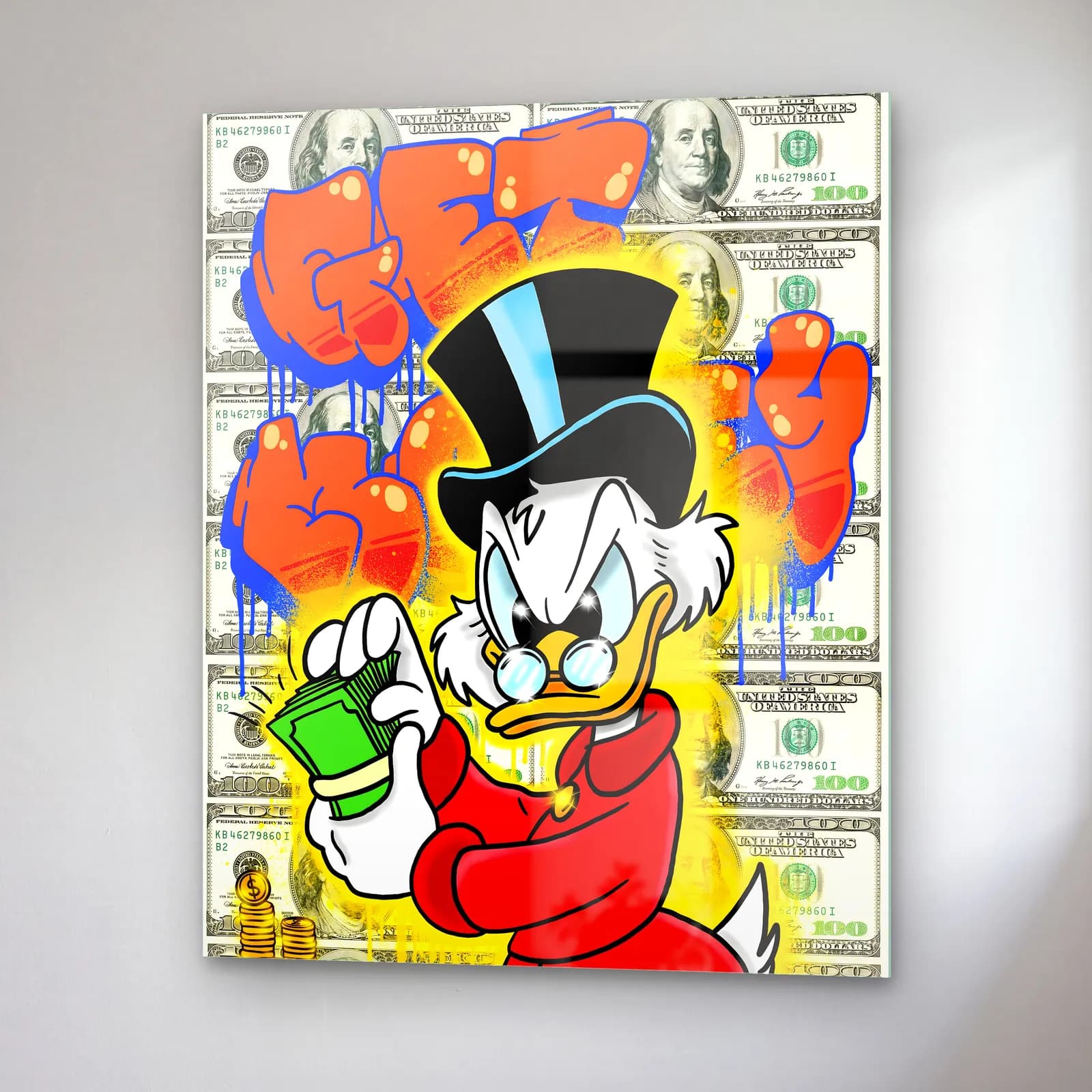 Get Money Scrooge Kırmızı cam tablo — sağ açıdan görünüm