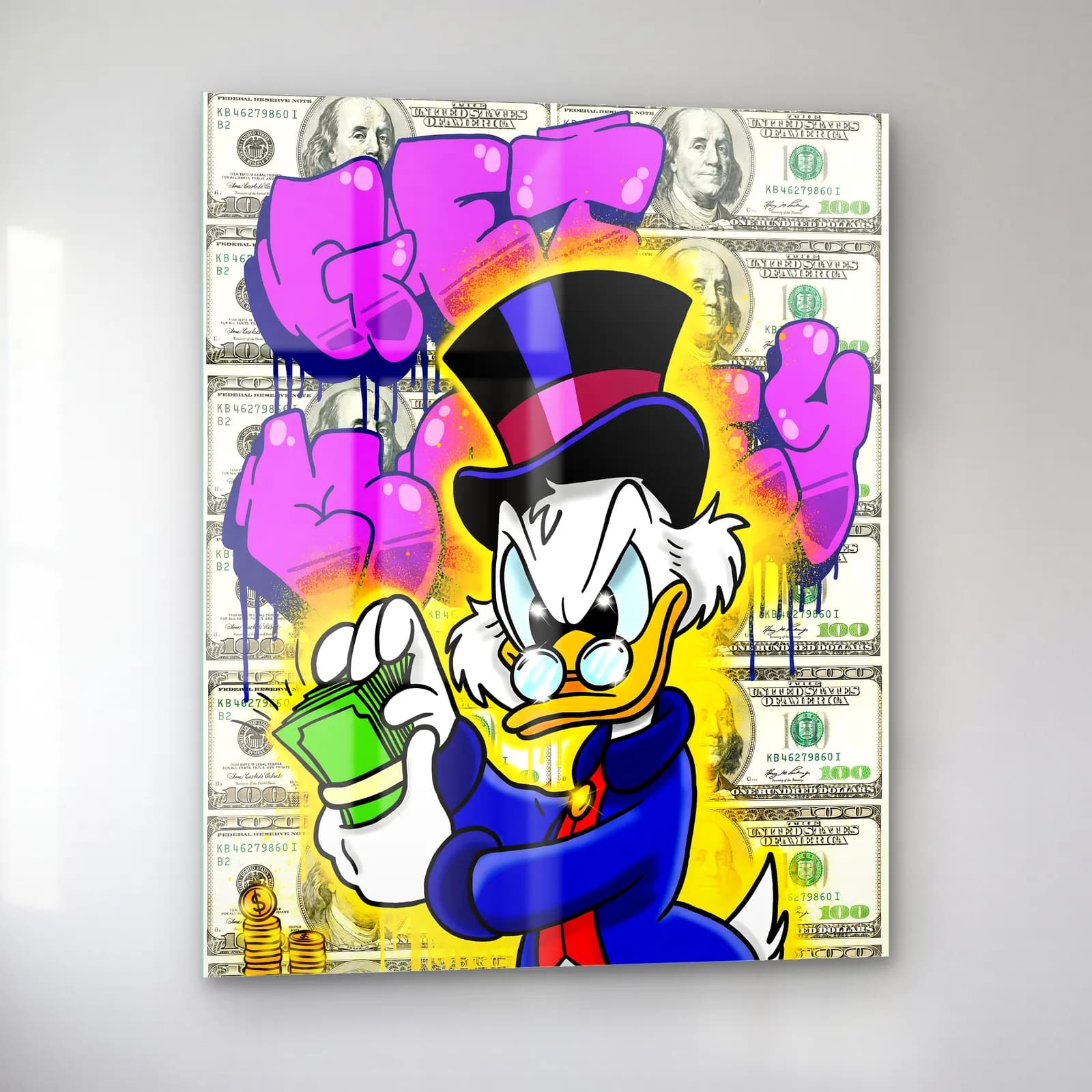 Get Money Scrooge Mavi cam tablo — sol açıdan görünüm