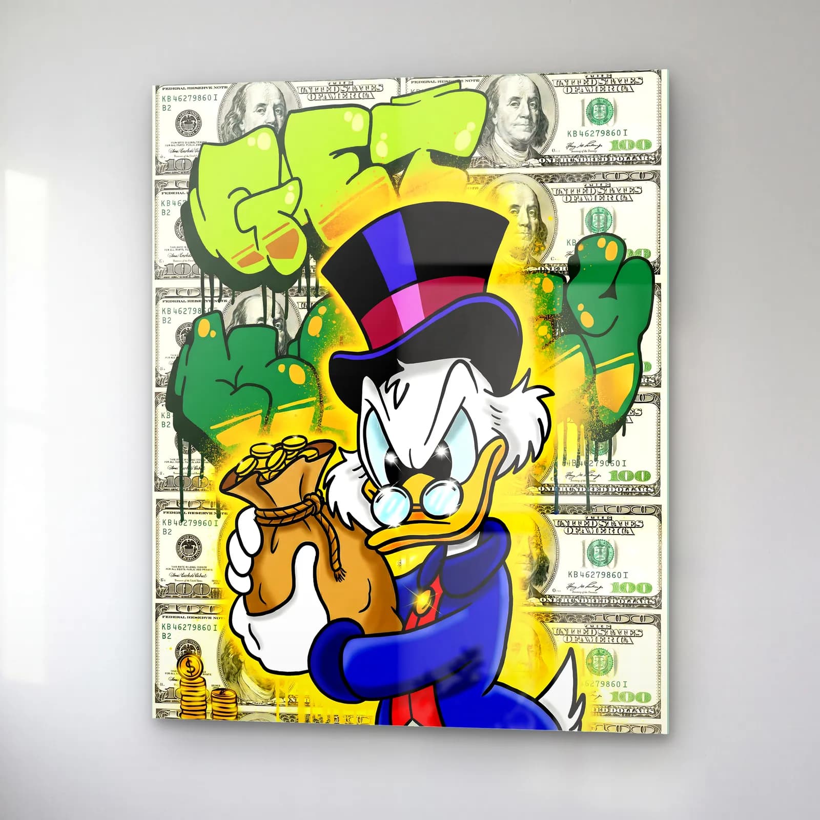 Get Money Scrooge Yeşil cam tablo — sağ açıdan görünüm