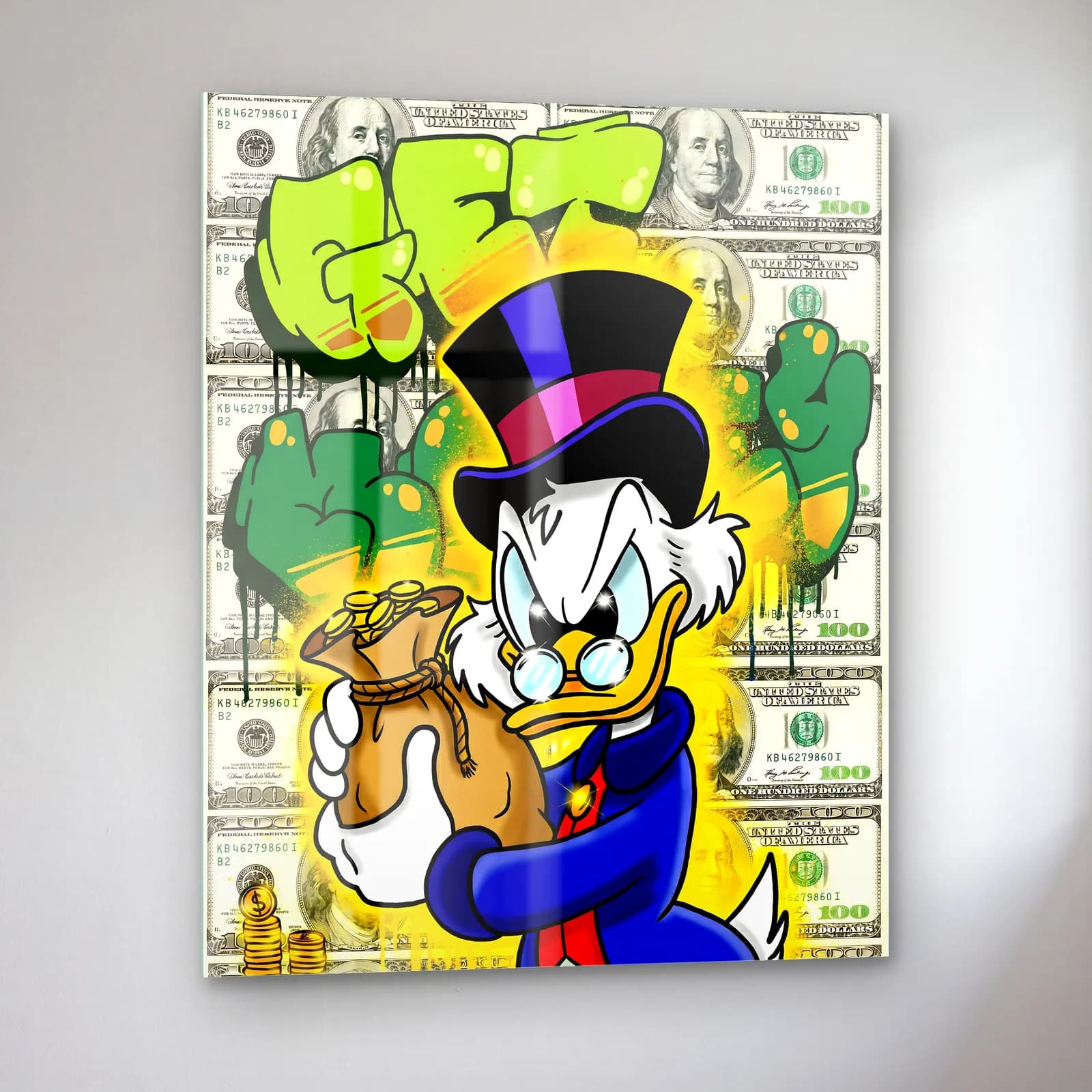 Get Money Scrooge Yeşil cam tablo — sol açıdan görünüm