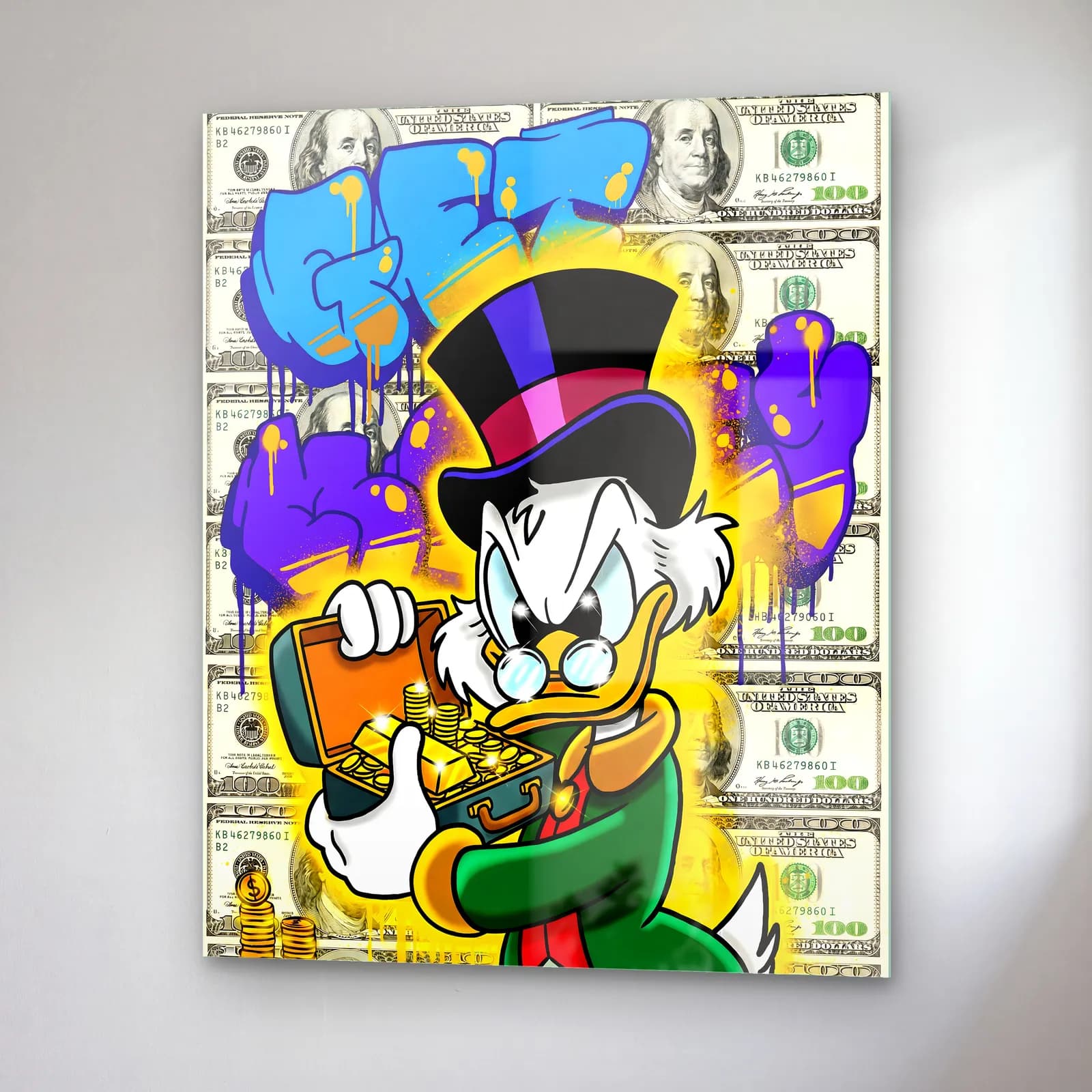 Get Money Scrooge Para Kasası cam tablo — sağ açıdan görünüm