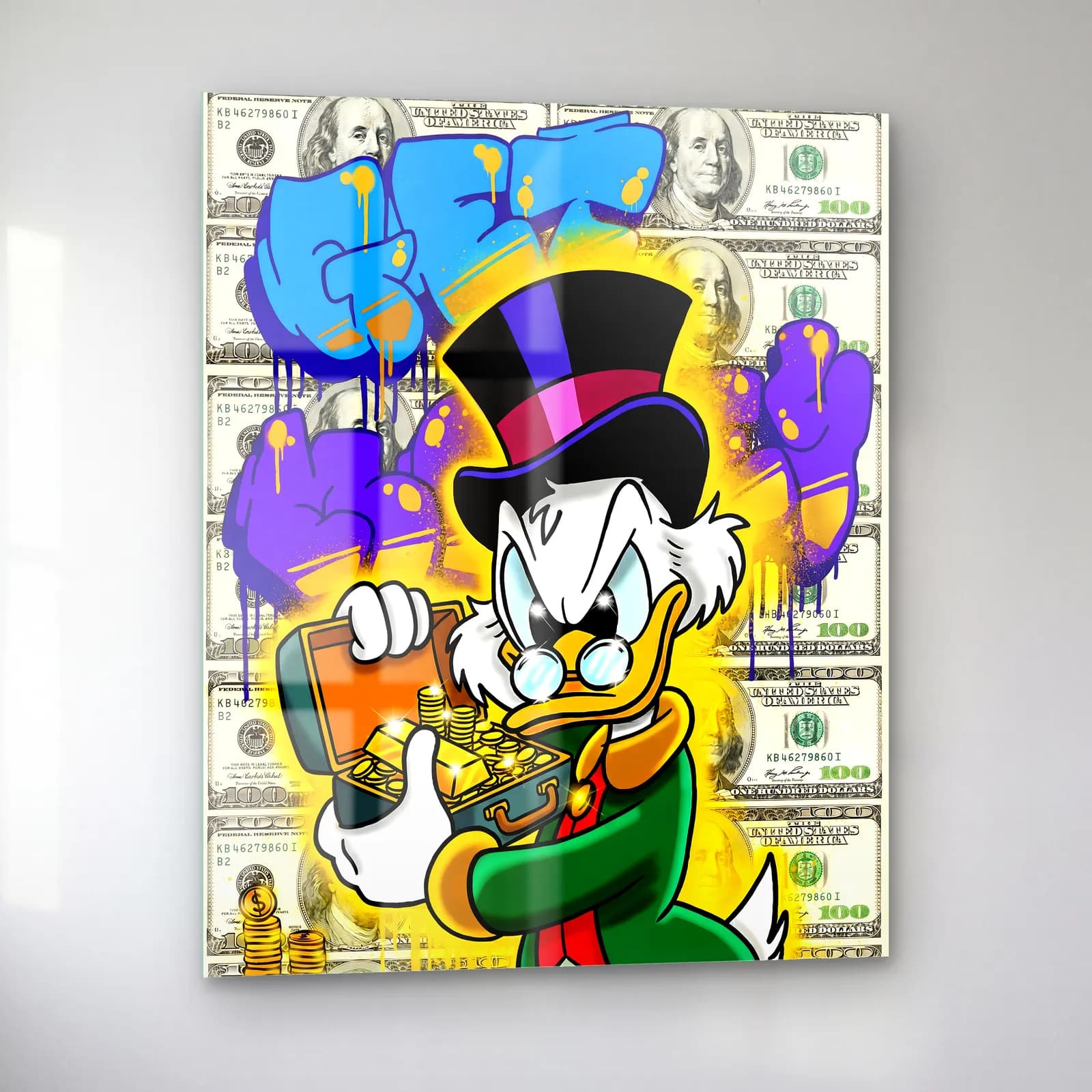 Get Money Scrooge Para Kasası cam tablo — sol açıdan görünüm