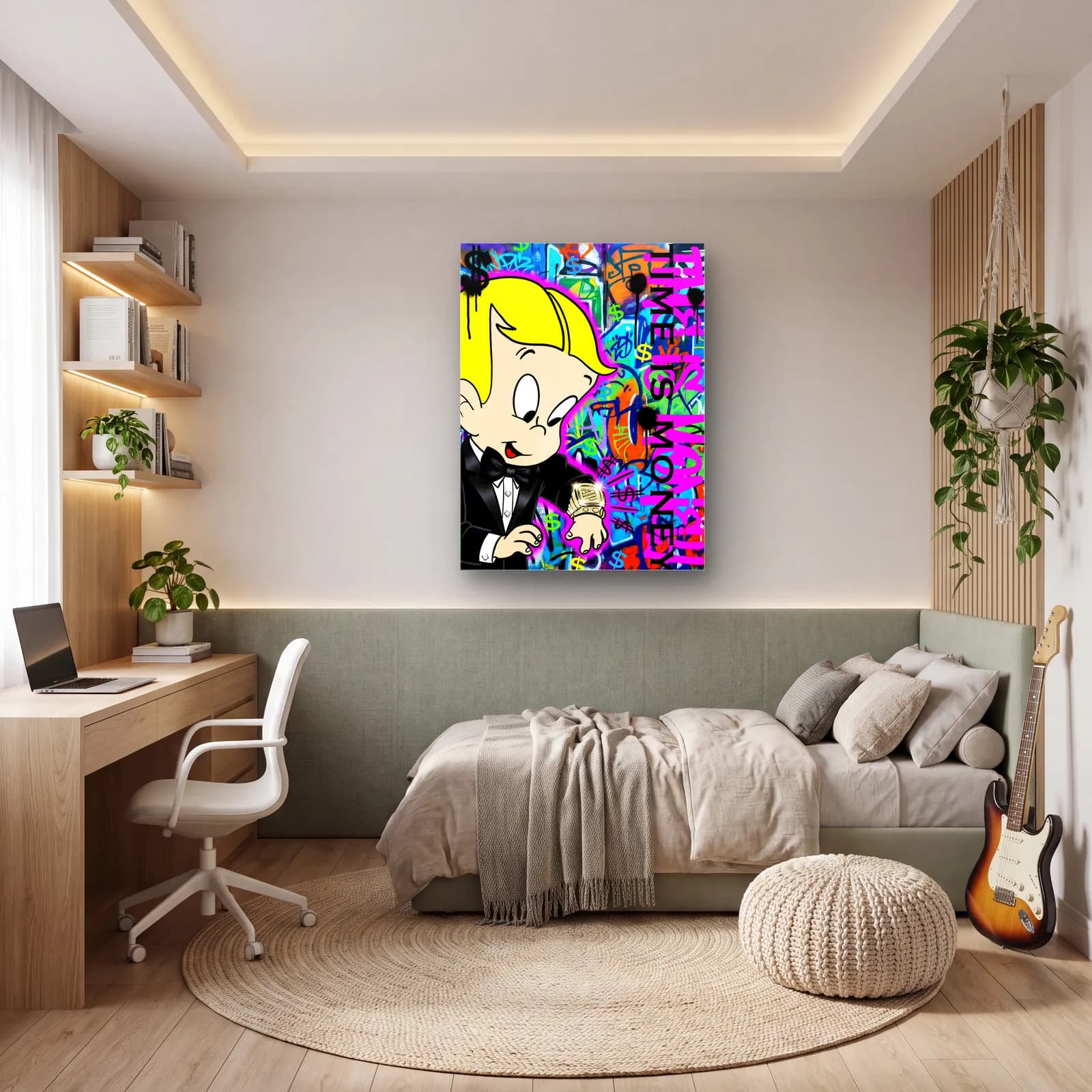 Time Is Money Richie Rich cam tablo — genç odasında