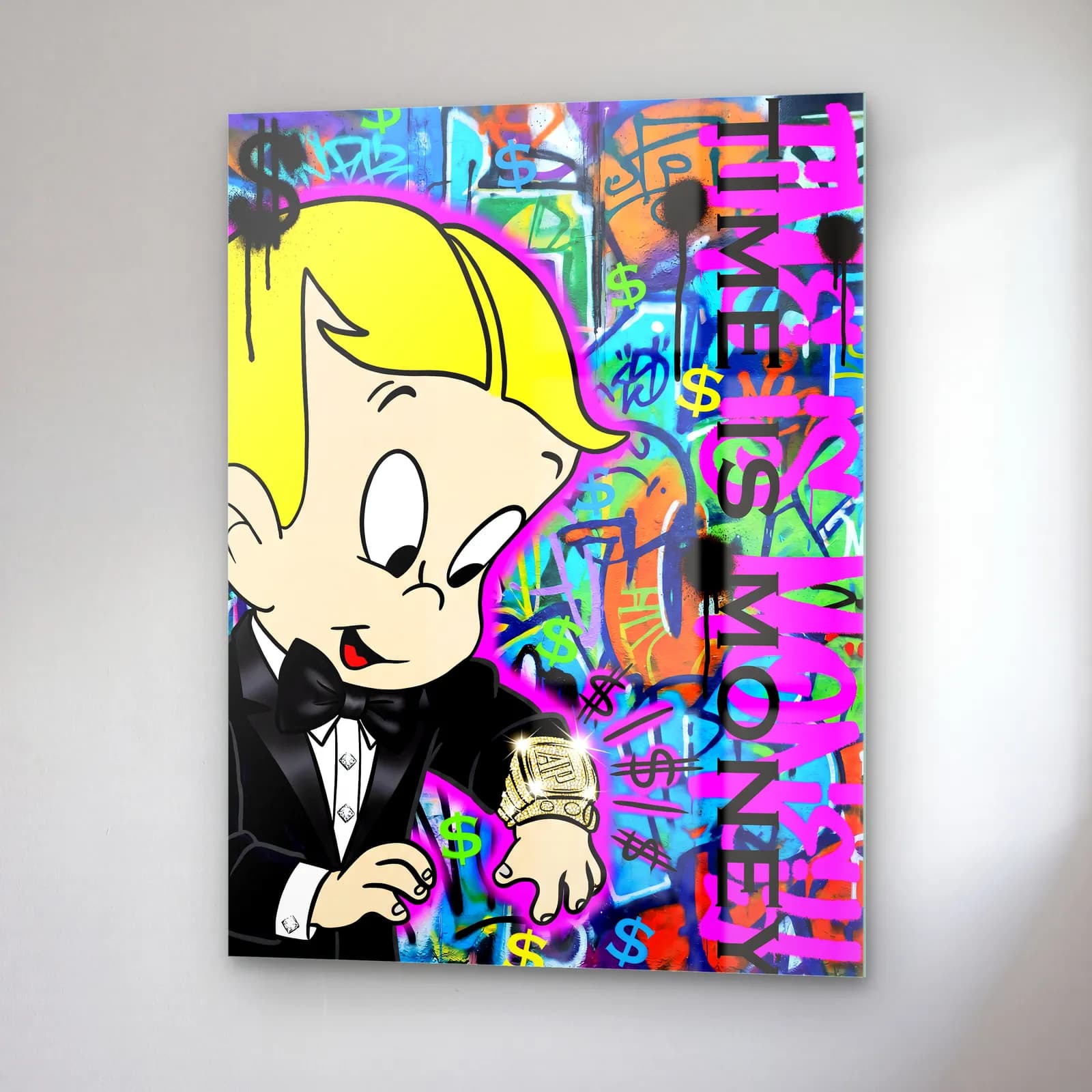 Time Is Money Richie Rich cam tablo — sağ açıdan görünüm