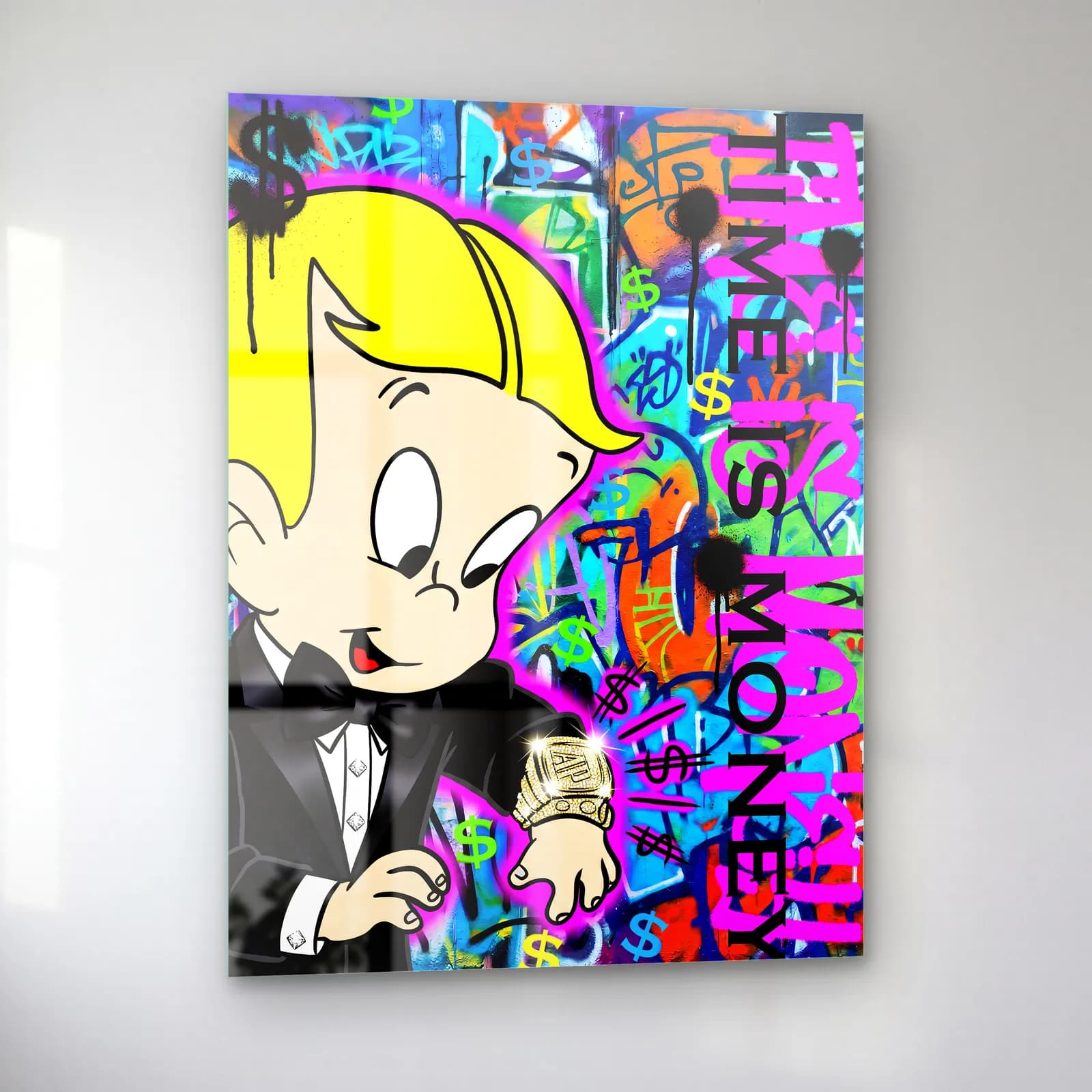 Time Is Money Richie Rich cam tablo — sol açıdan görünüm