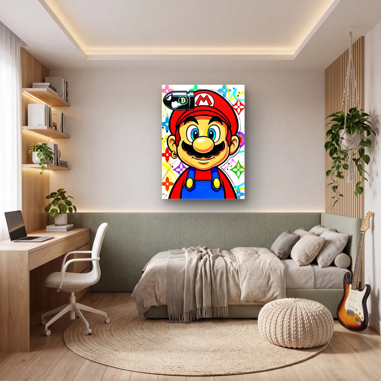Louis Vuitton Desenli Mario cam tablo — genç odasında