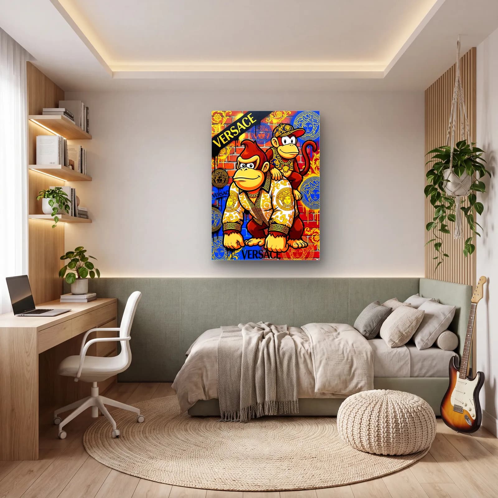 Versace Desenli Donkey Kong cam tablo — genç odasında