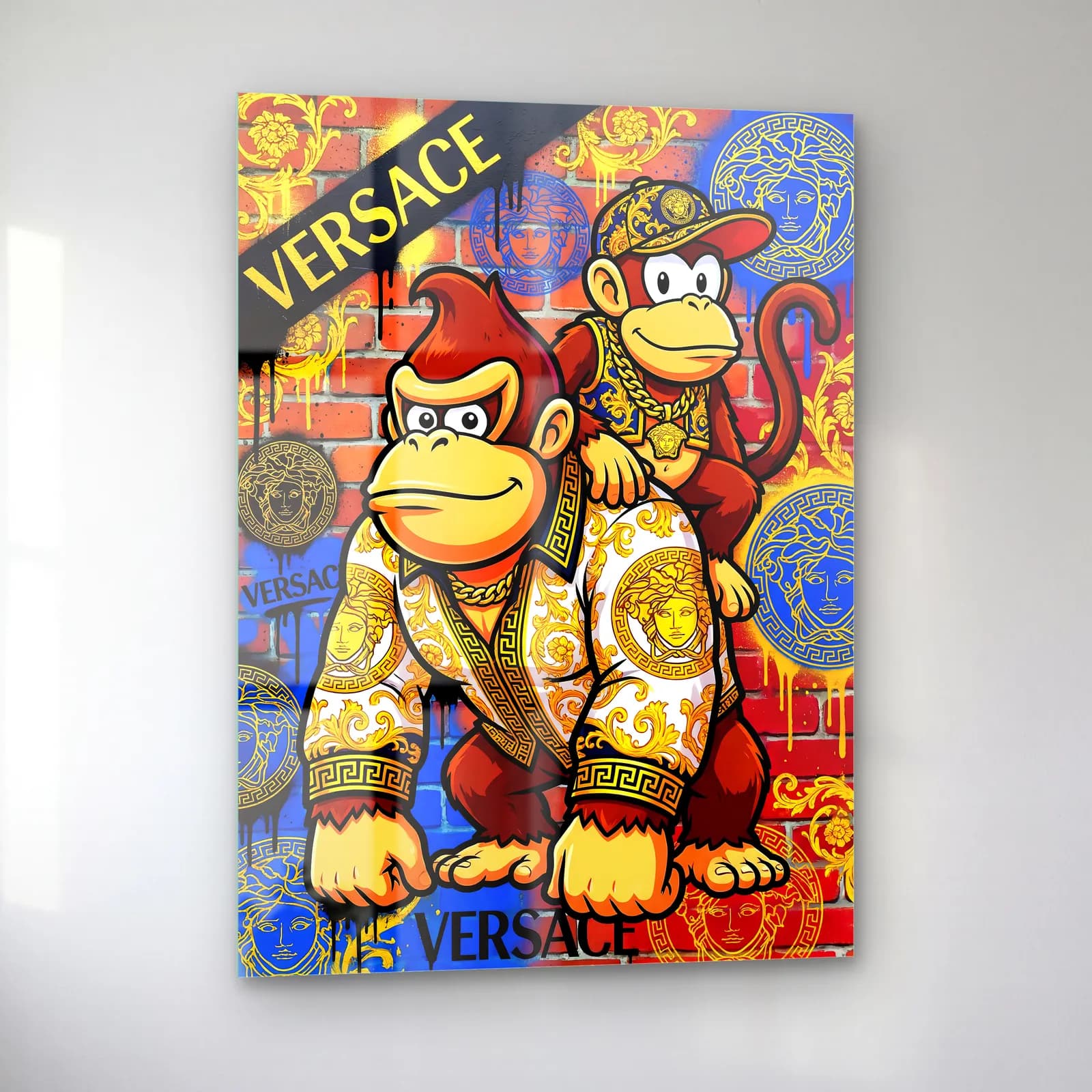 Versace Desenli Donkey Kong cam tablo — sol açıdan görünüm