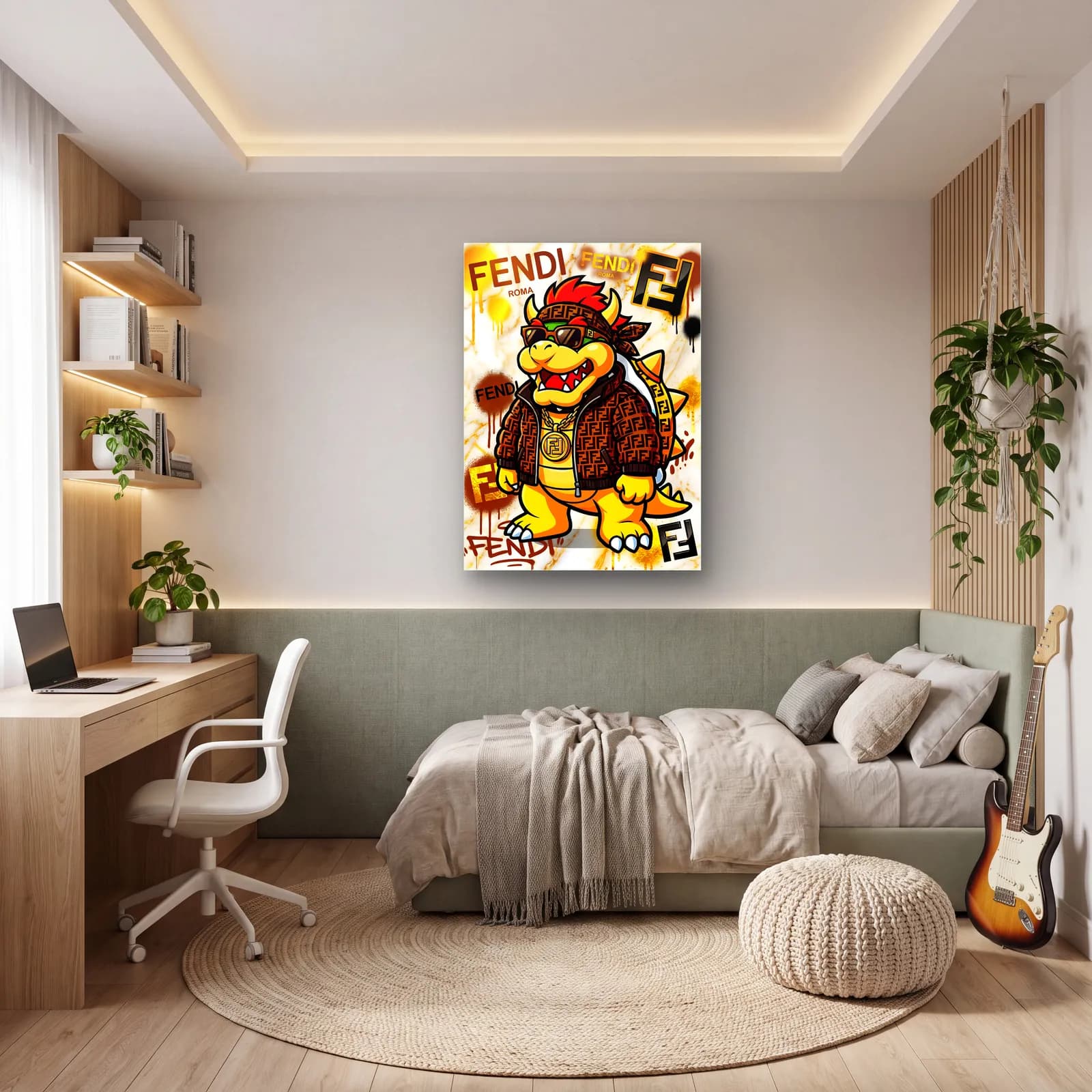 Fendi Desenli Bowser cam tablo — genç odasında