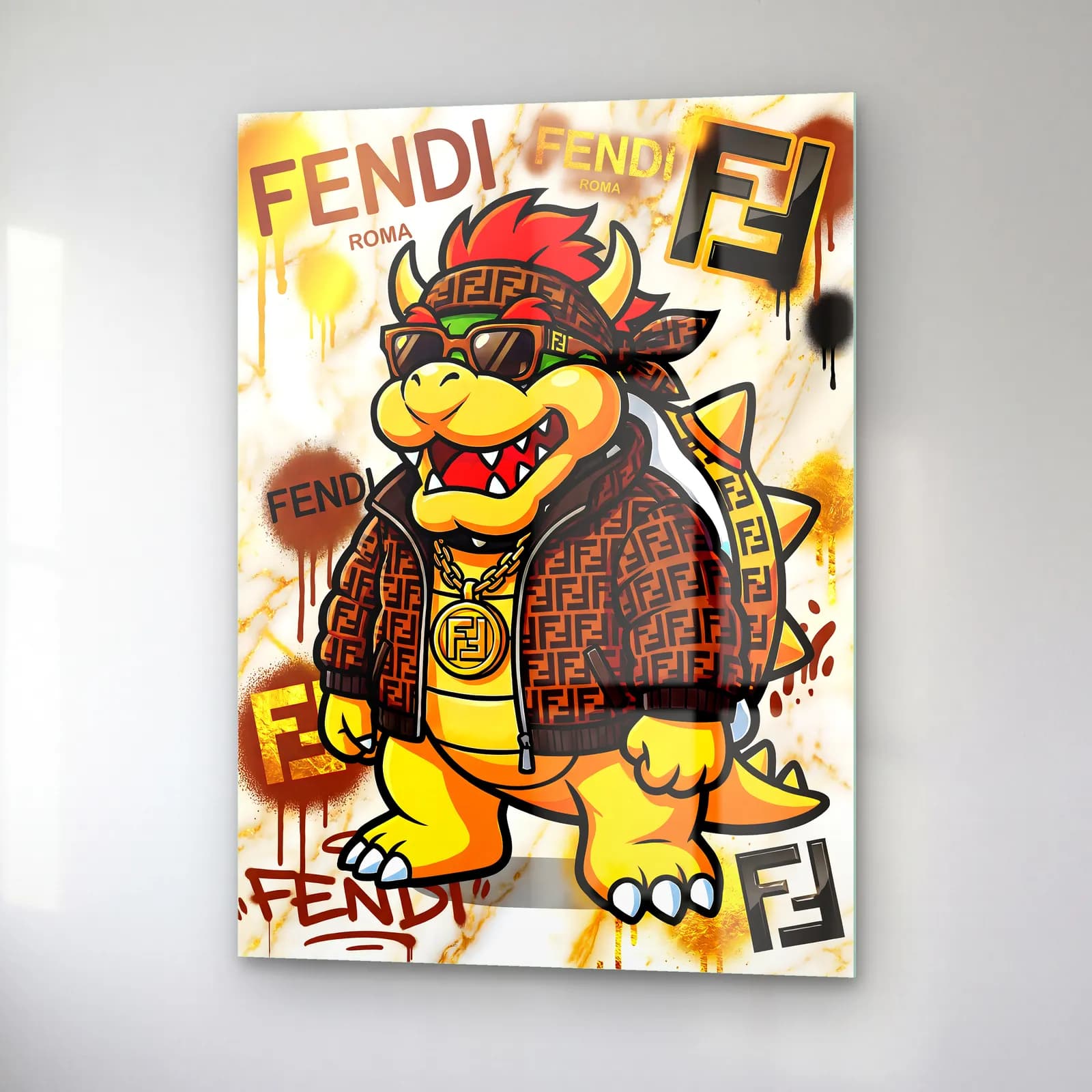Fendi Desenli Bowser cam tablo — sağ açıdan görünüm