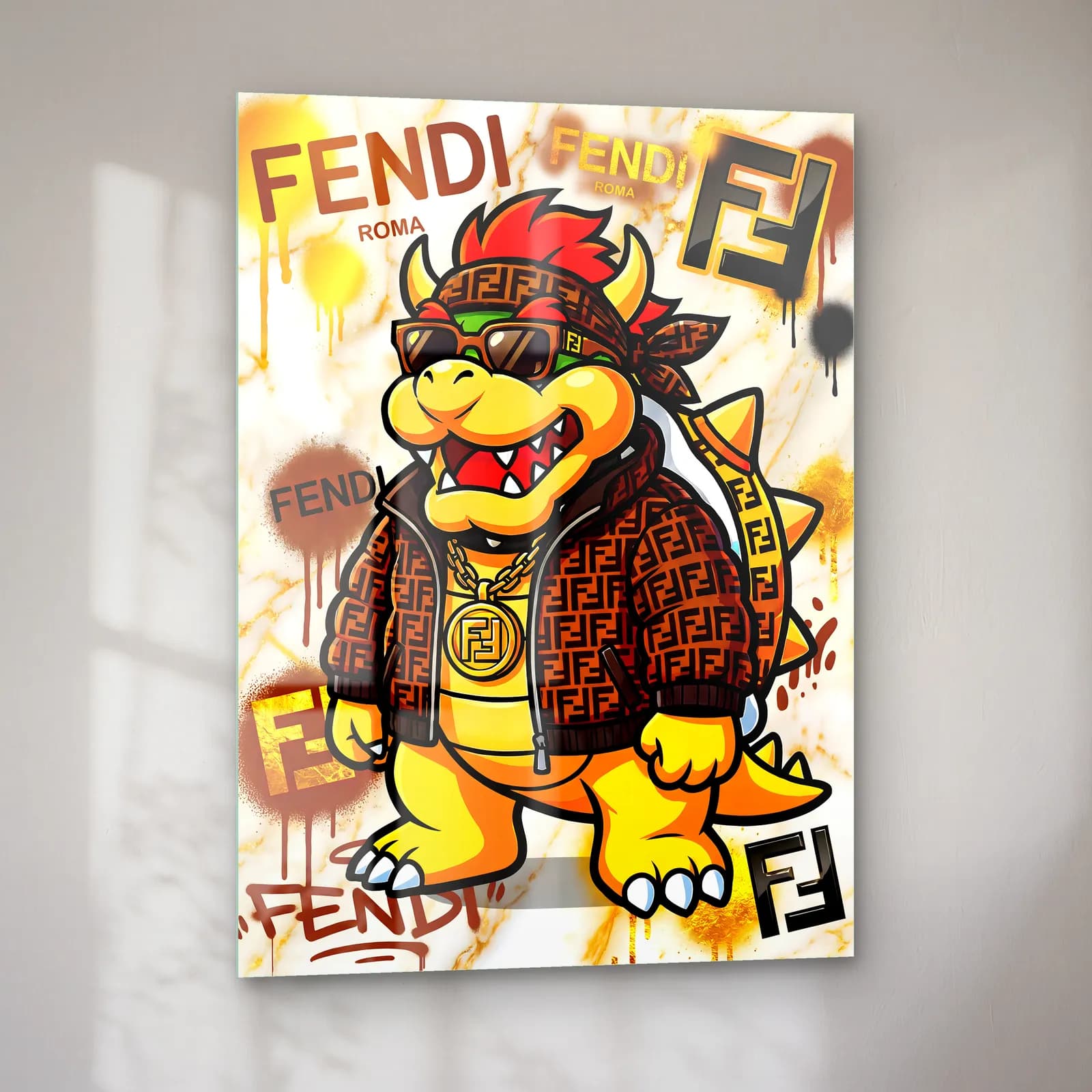 Fendi Desenli Bowser cam tablo — sol açıdan görünüm