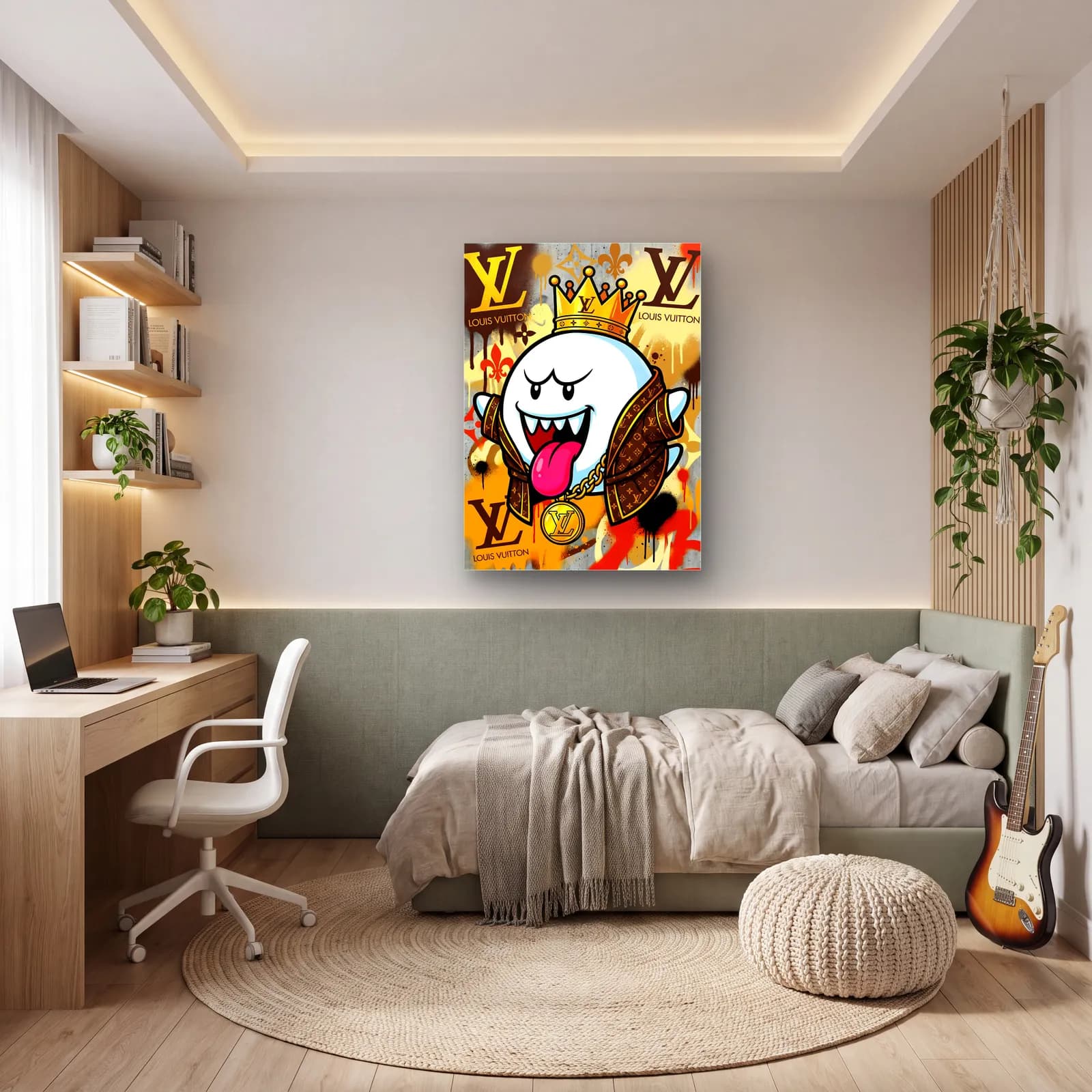 Louis Vuitton Desenli King Boo cam tablo — genç odasında