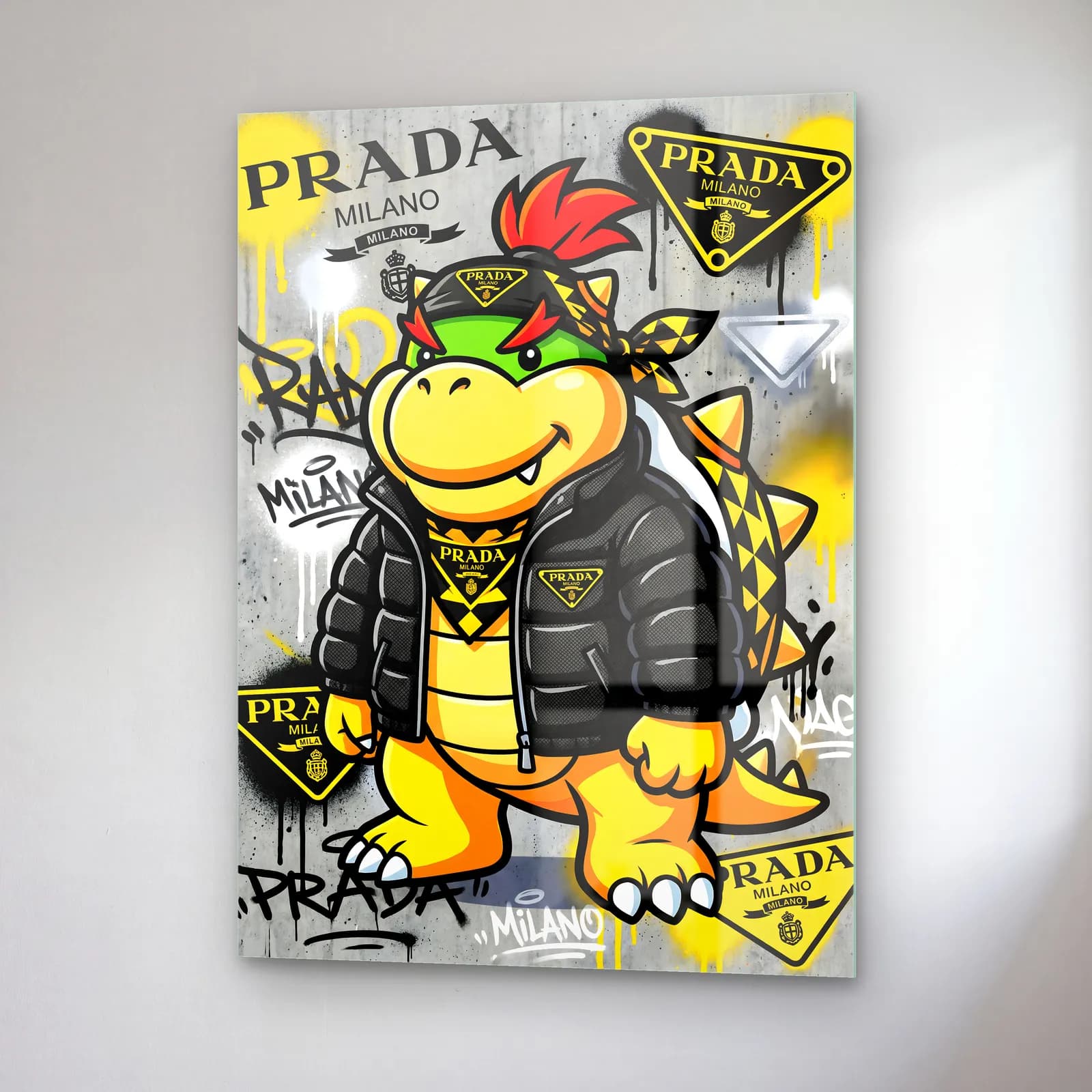 Prada Desenli Bowser Jr cam tablo — sağ açıdan görünüm