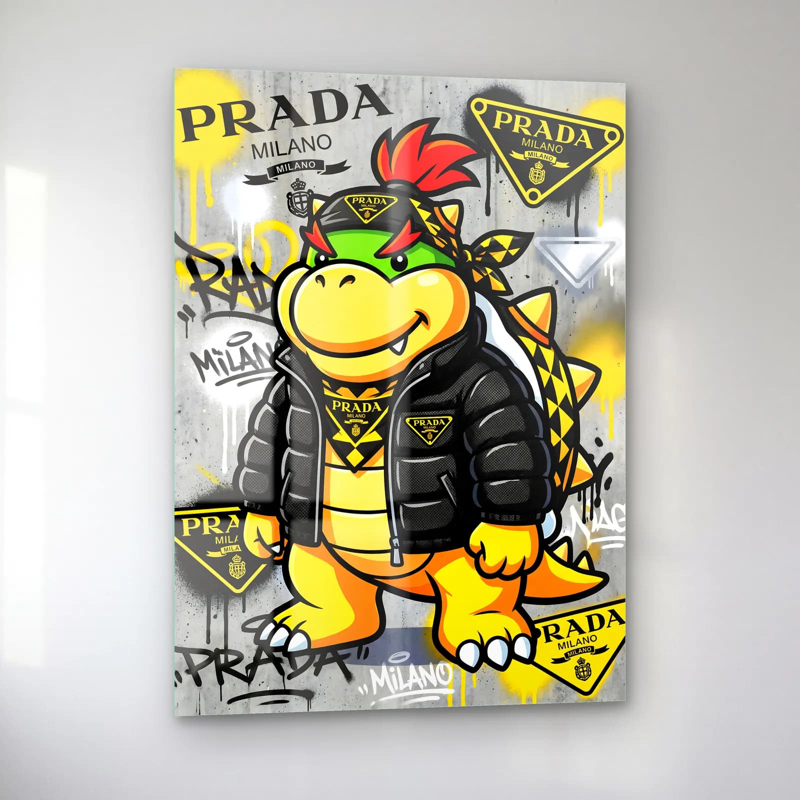 Prada Desenli Bowser Jr cam tablo — sol açıdan görünüm
