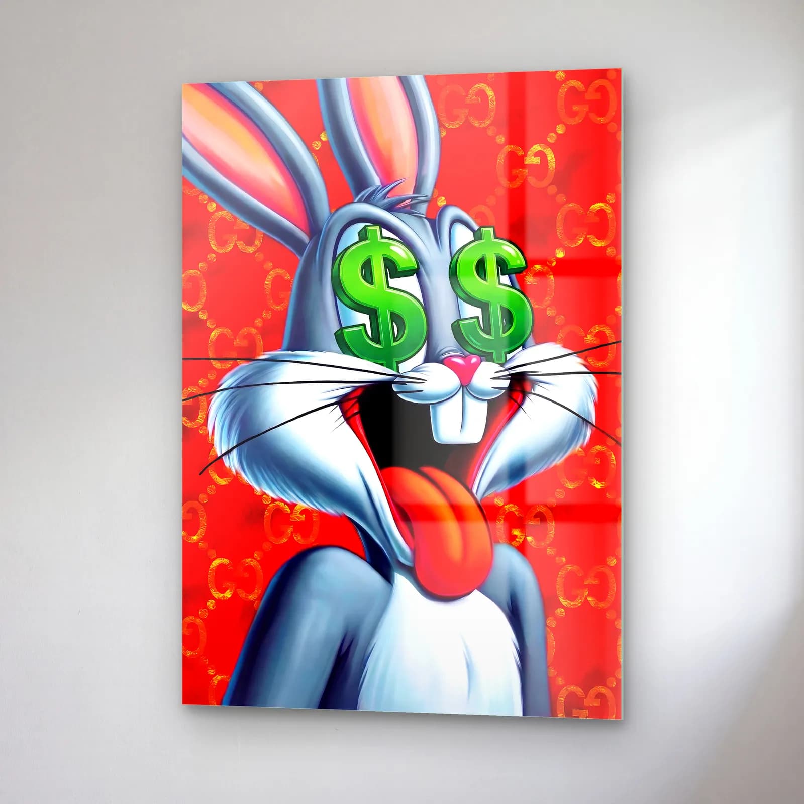 Dolar Gözlü Bugs Bunny cam tablo — sağ açıdan görünüm