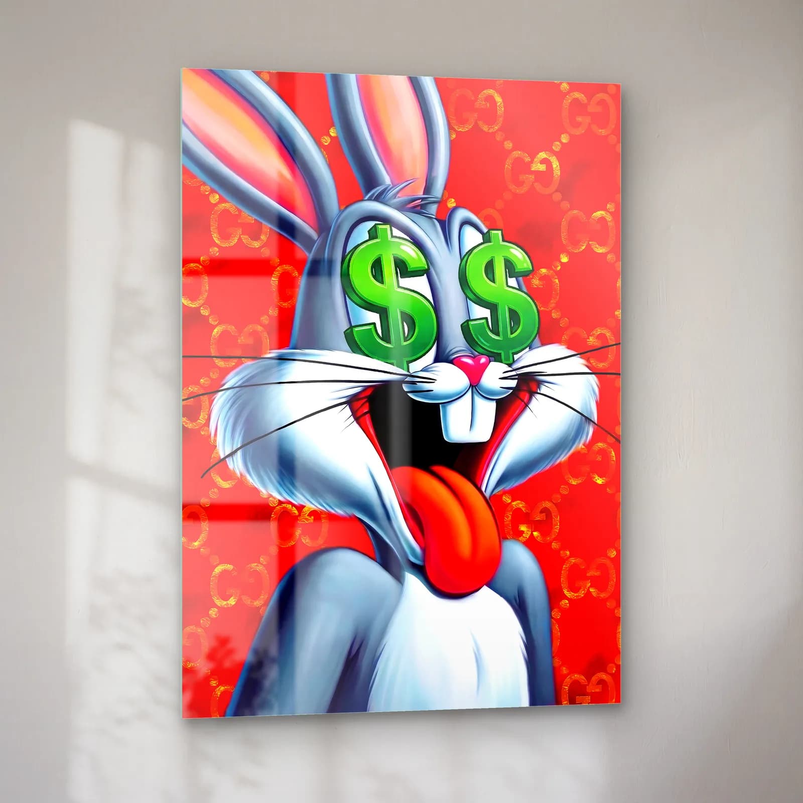 Dolar Gözlü Bugs Bunny cam tablo — sol açıdan görünüm