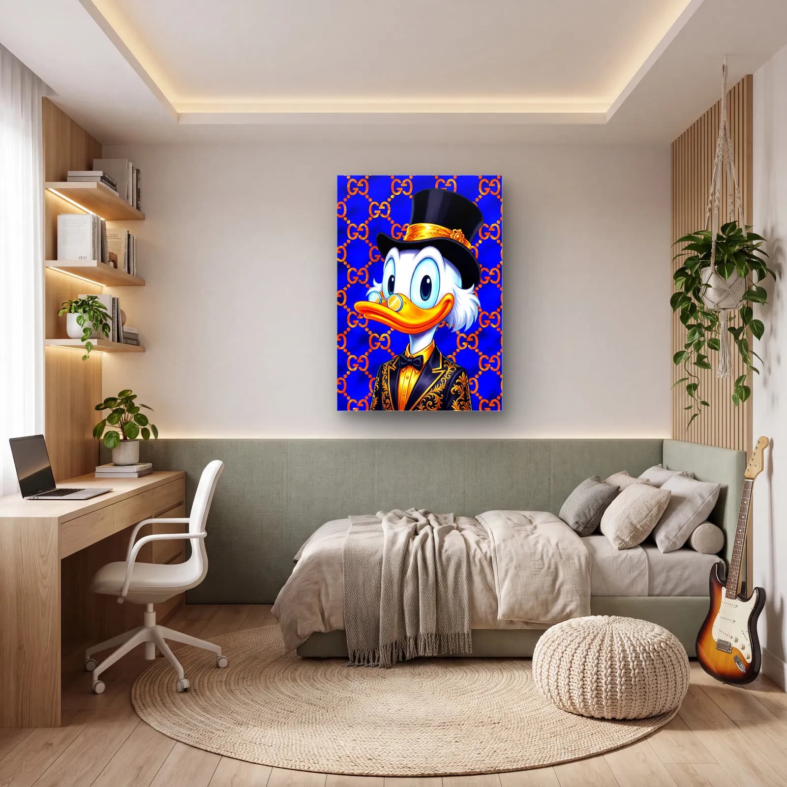 Gucci Desenli Scrooge McDuck cam tablo — genç odasında