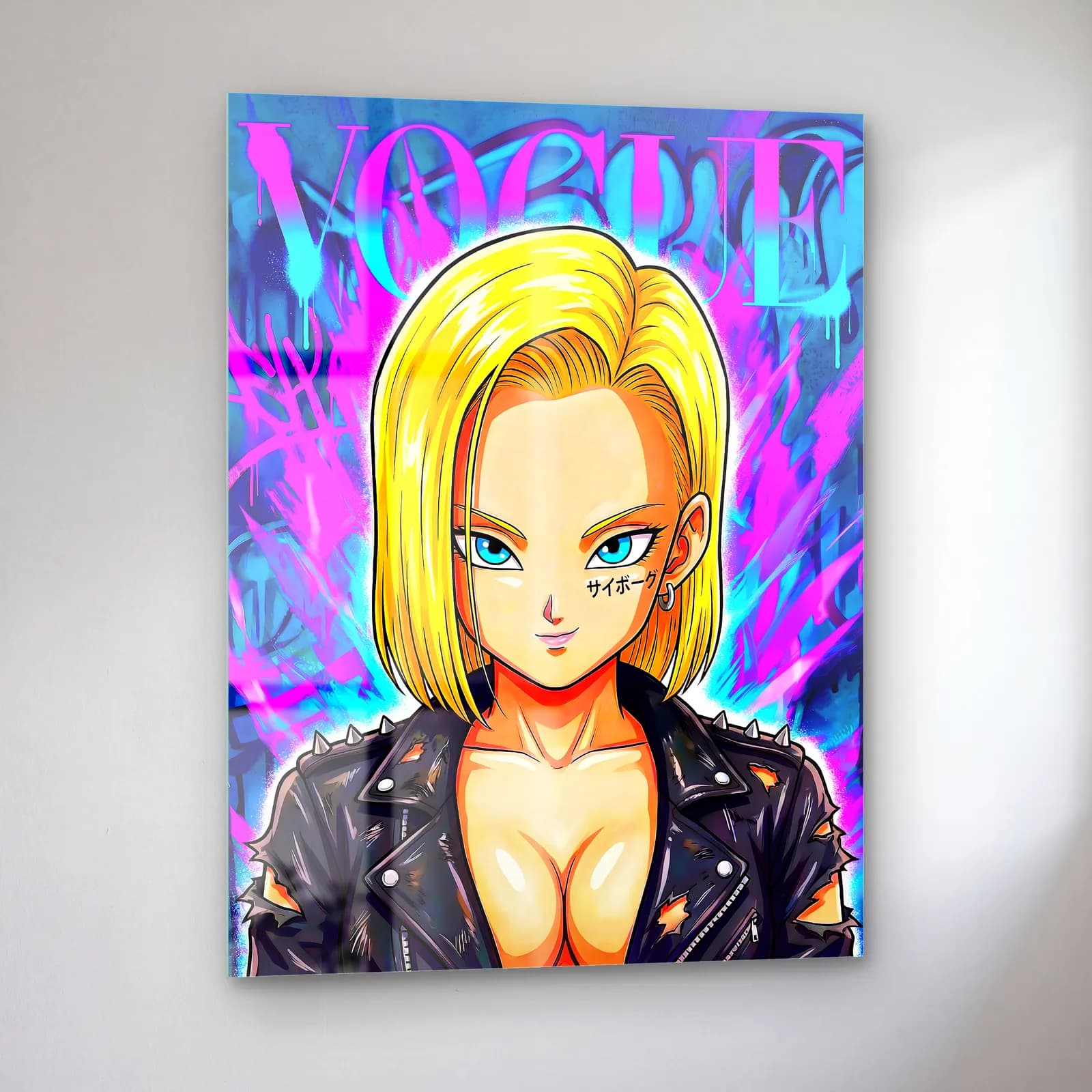 Vogue Kapağı Android 18 cam tablo — sol açıdan görünüm