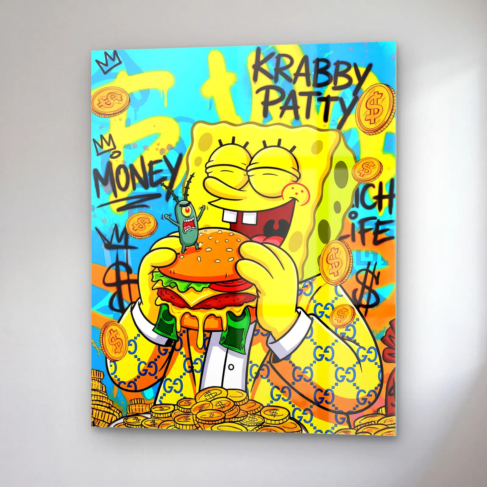 Krabby Patty SüngerBob cam tablo — sağ açıdan görünüm