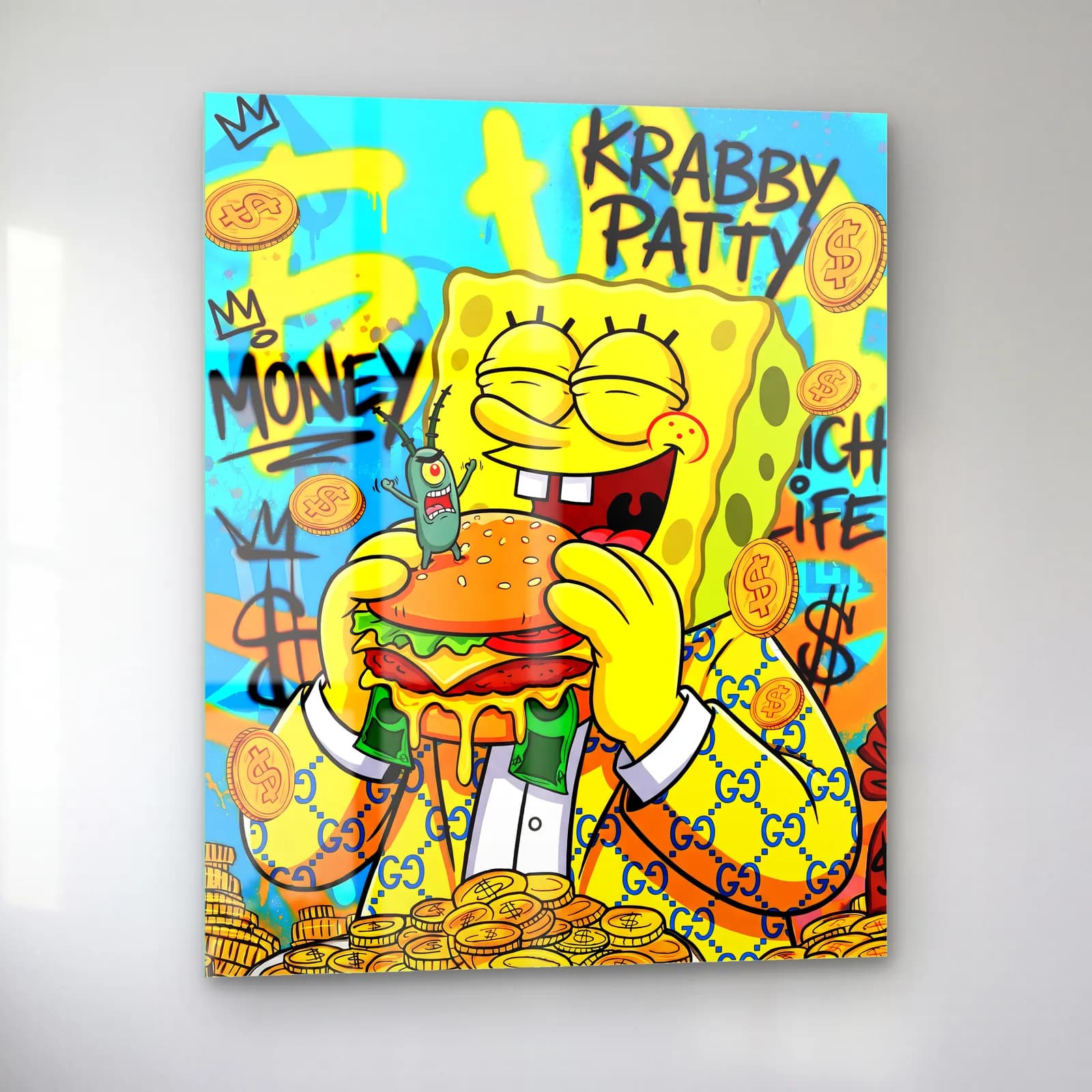 Krabby Patty SüngerBob cam tablo — sol açıdan görünüm