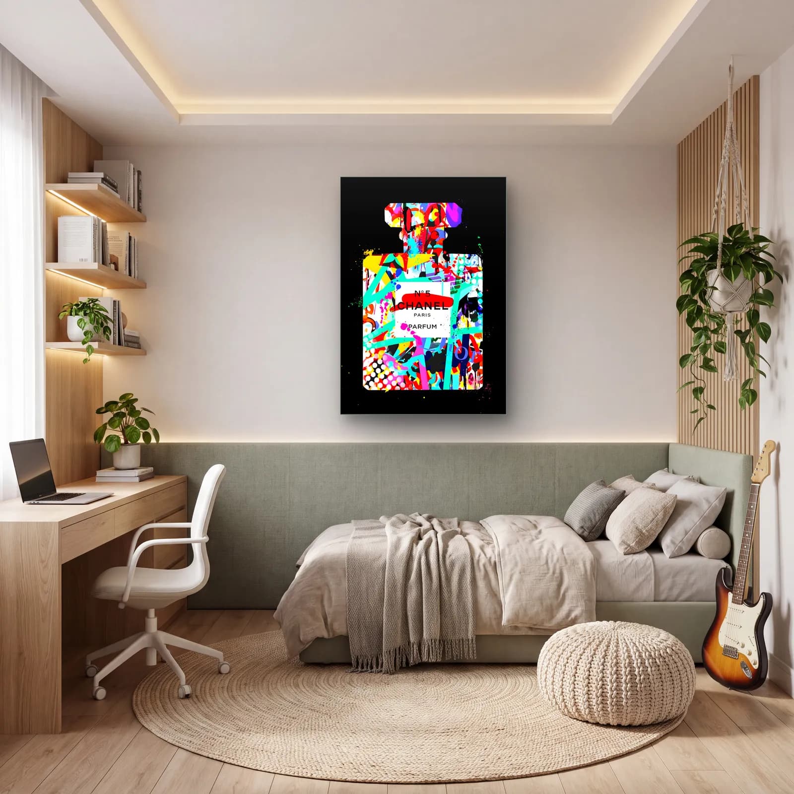 Renkli Grafiti Parfüm Siluet cam tablo — genç odasında