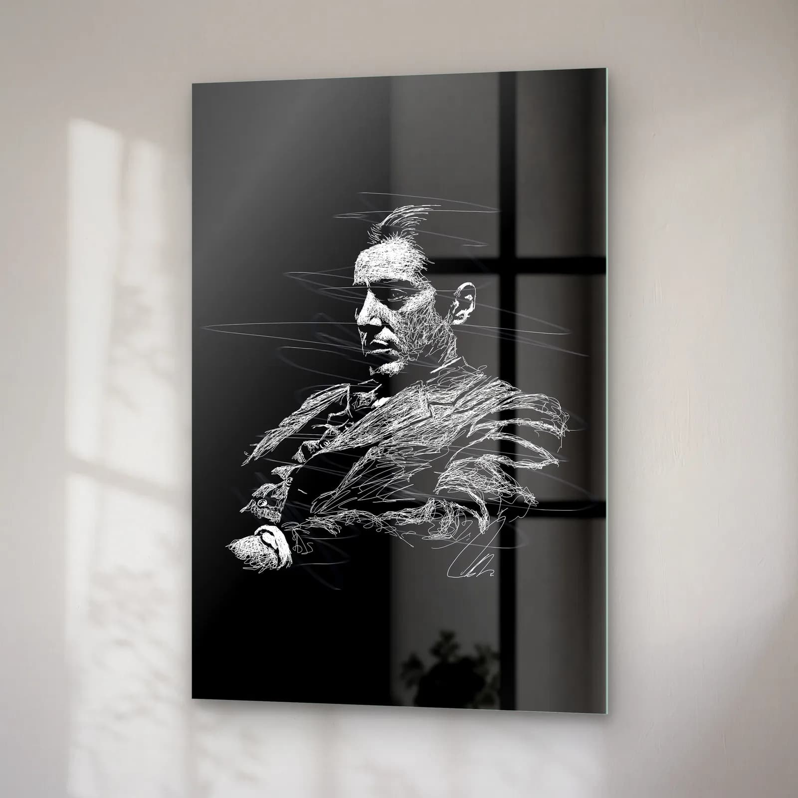 Karakalem Baba Michael Corleone cam tablo — sağ açıdan görünüm