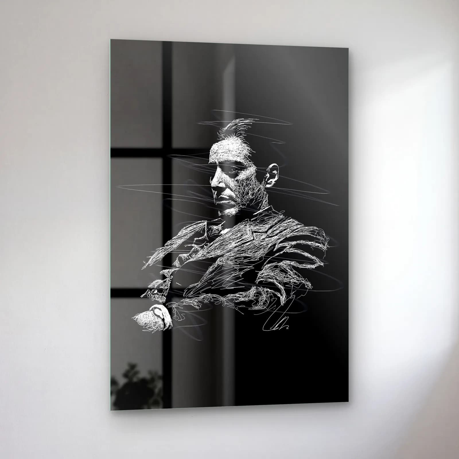 Karakalem Baba Michael Corleone cam tablo — sol açıdan görünüm