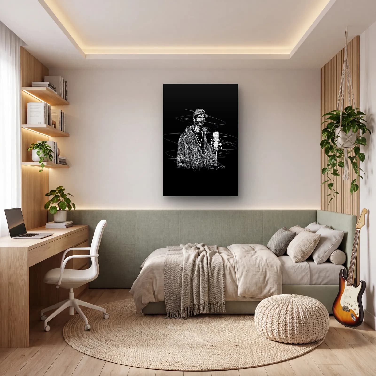 Stüdyoda Rapçi Çizim Portresi cam tablo — genç odasında