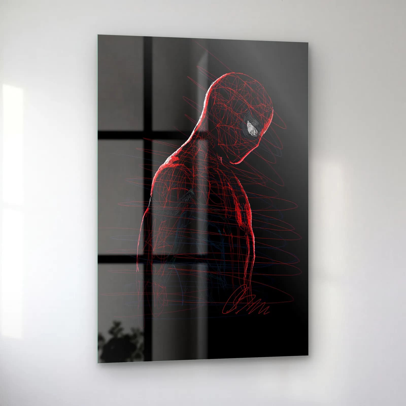 Kapüşonlu Spider-Man Çizimi cam tablo — sol açıdan görünüm
