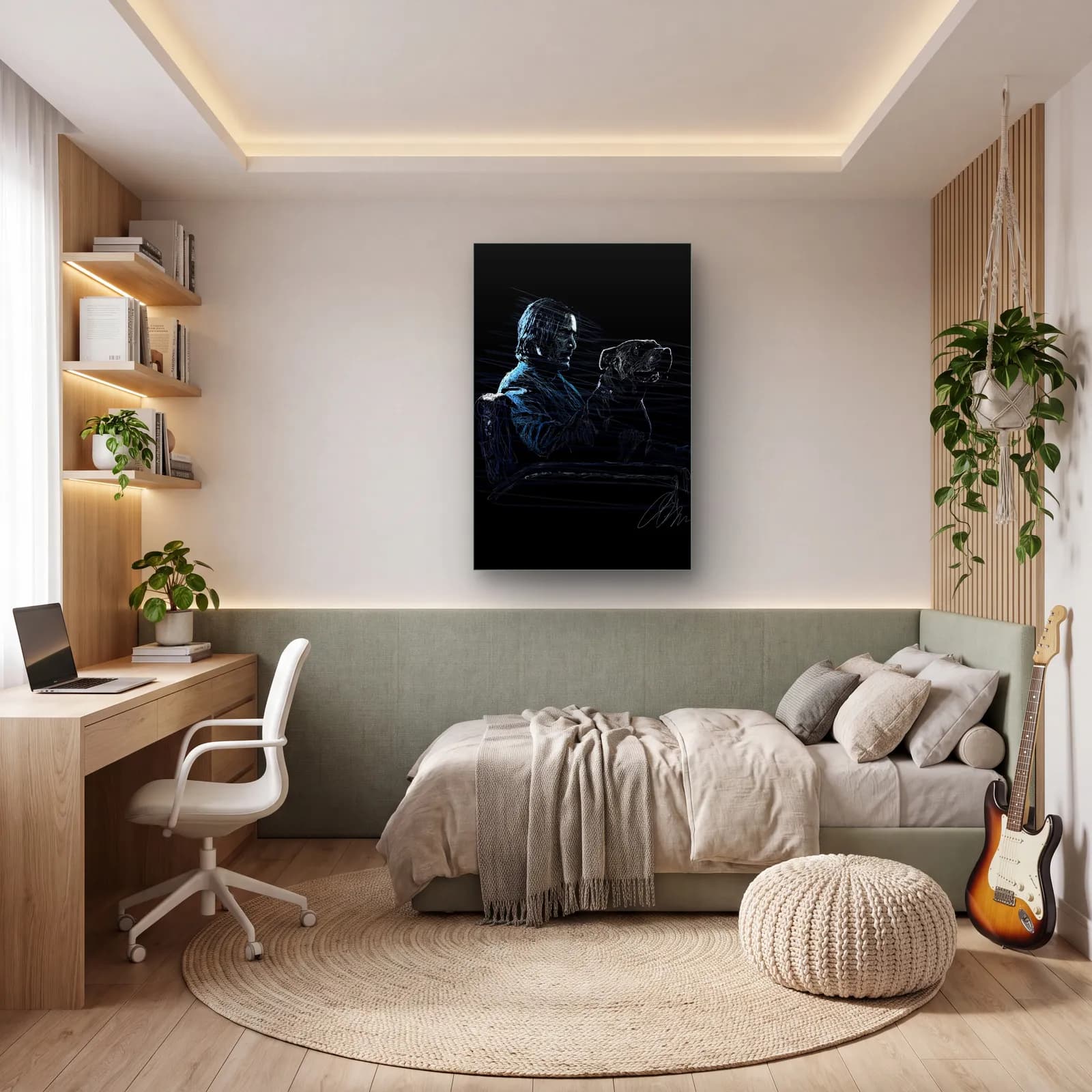 John Wick ve Köpeği cam tablo — genç odasında