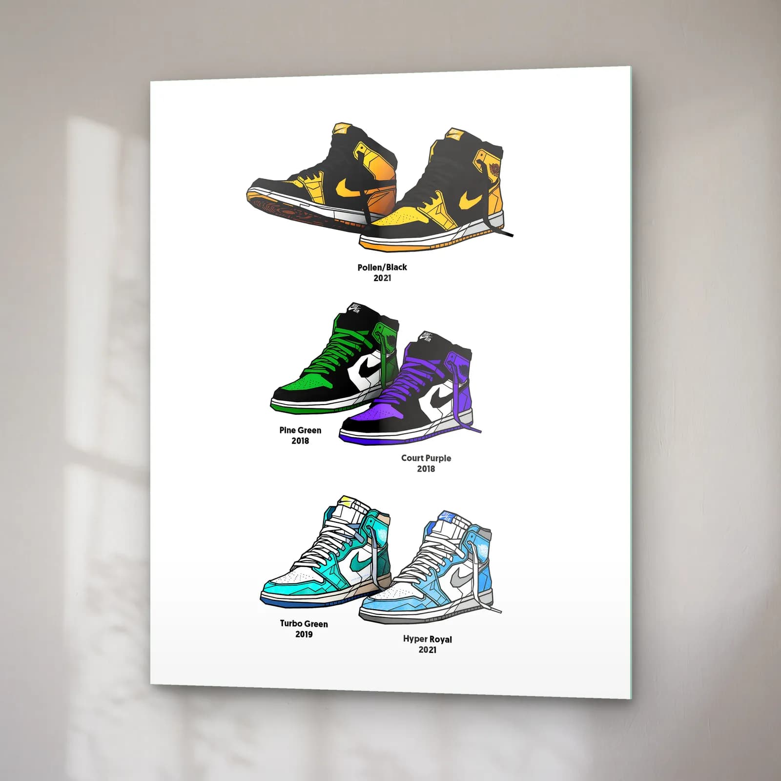 Air Jordan 1 Renk Serisi cam tablo — sağ açıdan görünüm