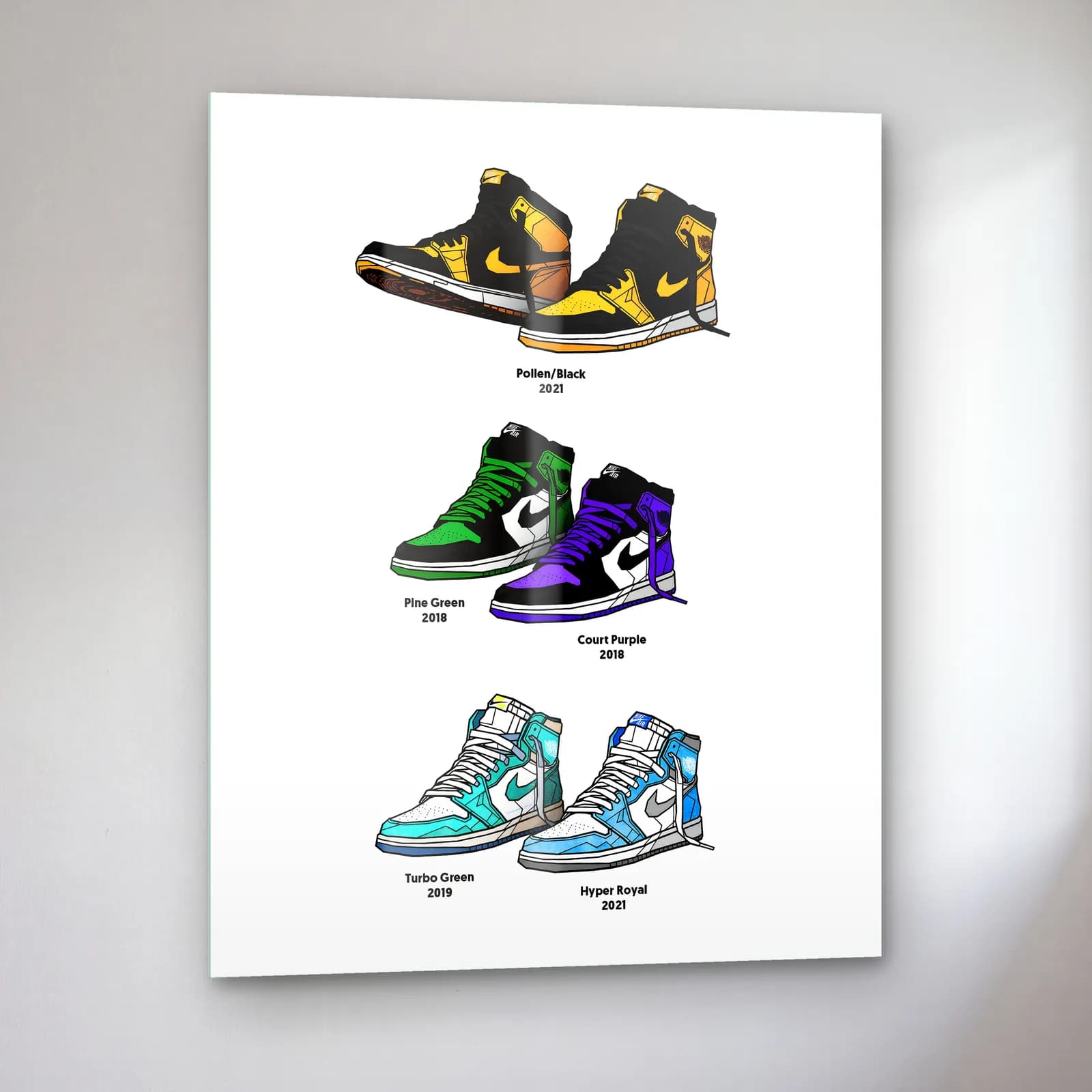 Air Jordan 1 Renk Serisi cam tablo — sol açıdan görünüm