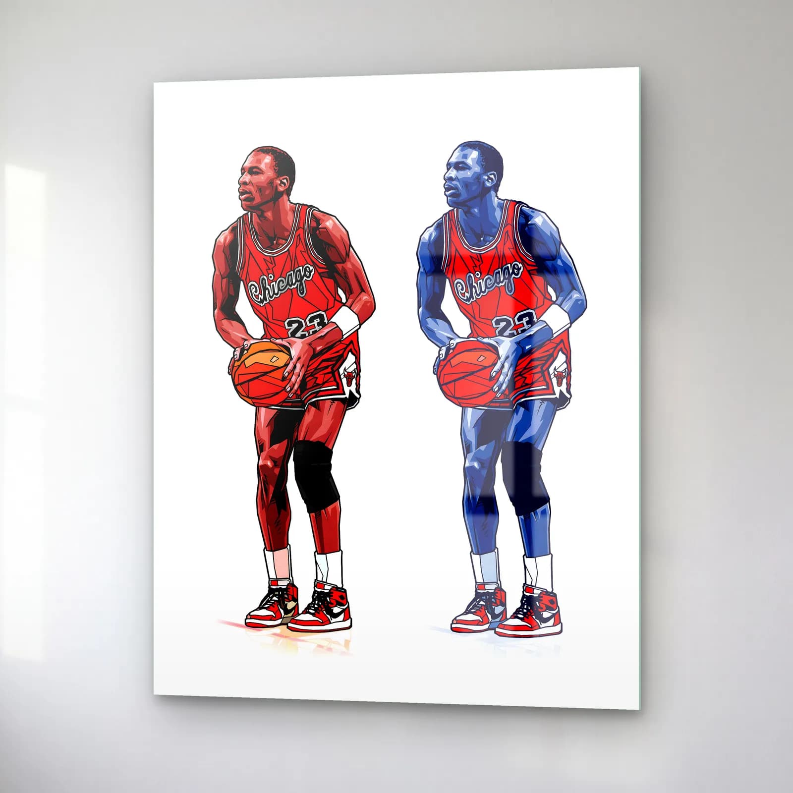 Michael Jordan Kırmızı ve Mavi cam tablo — sağ açıdan görünüm