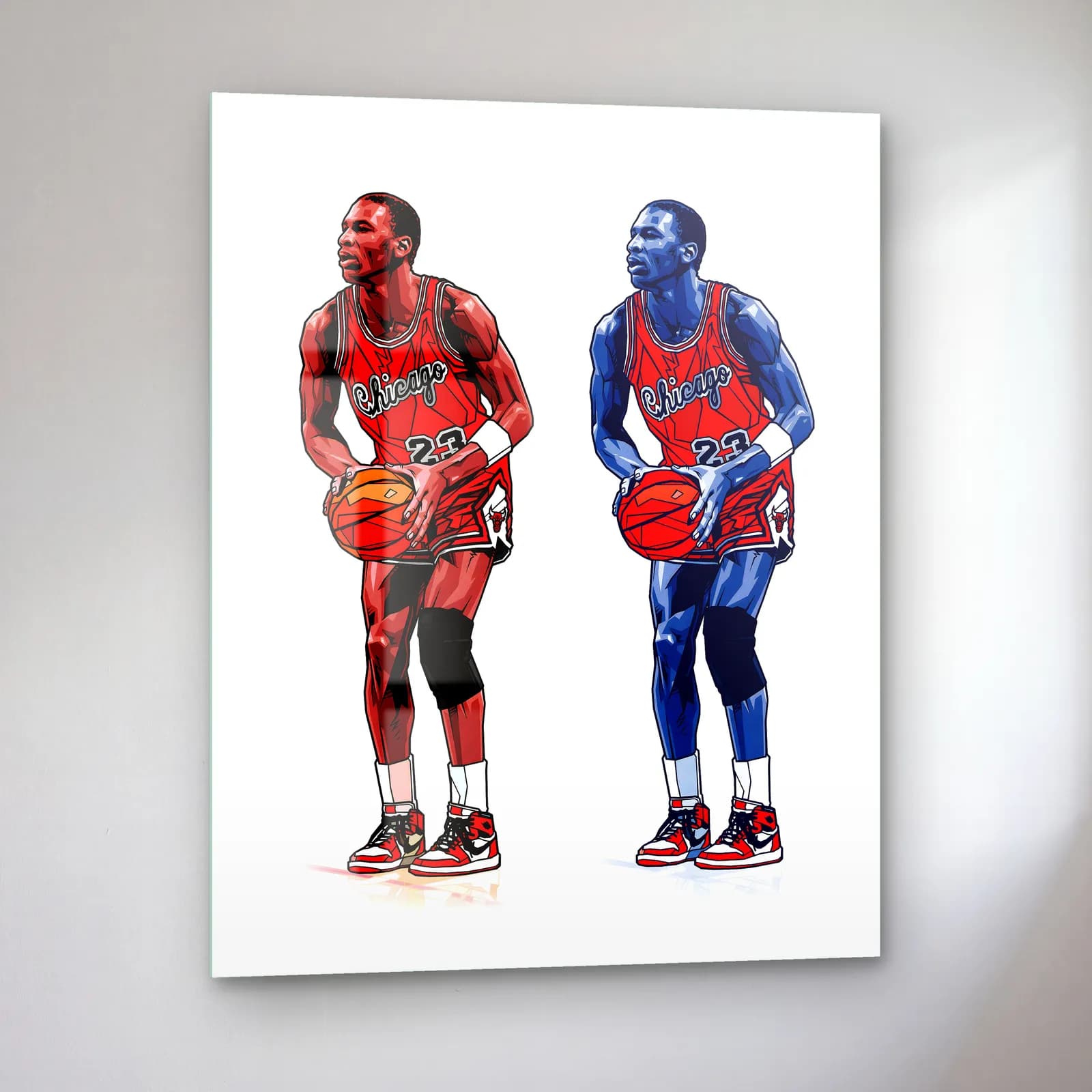 Michael Jordan Kırmızı ve Mavi cam tablo — sol açıdan görünüm