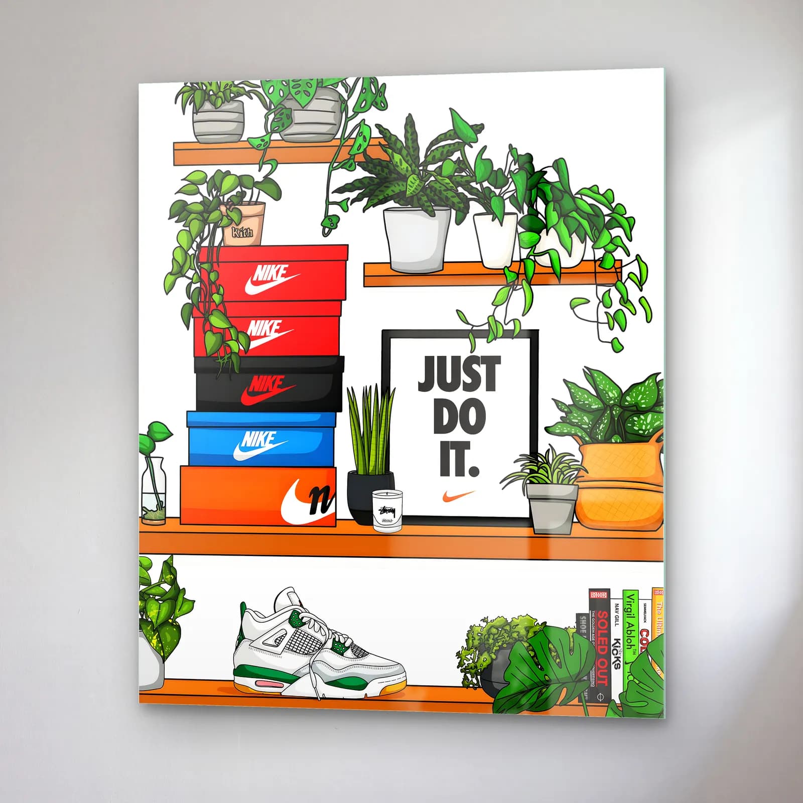Just Do It Sneaker Rafı cam tablo — sağ açıdan görünüm