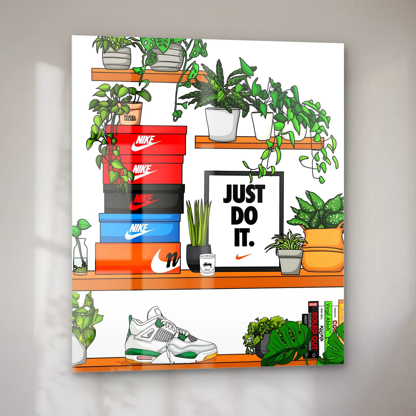Just Do It Sneaker Rafı cam tablo — sol açıdan görünüm