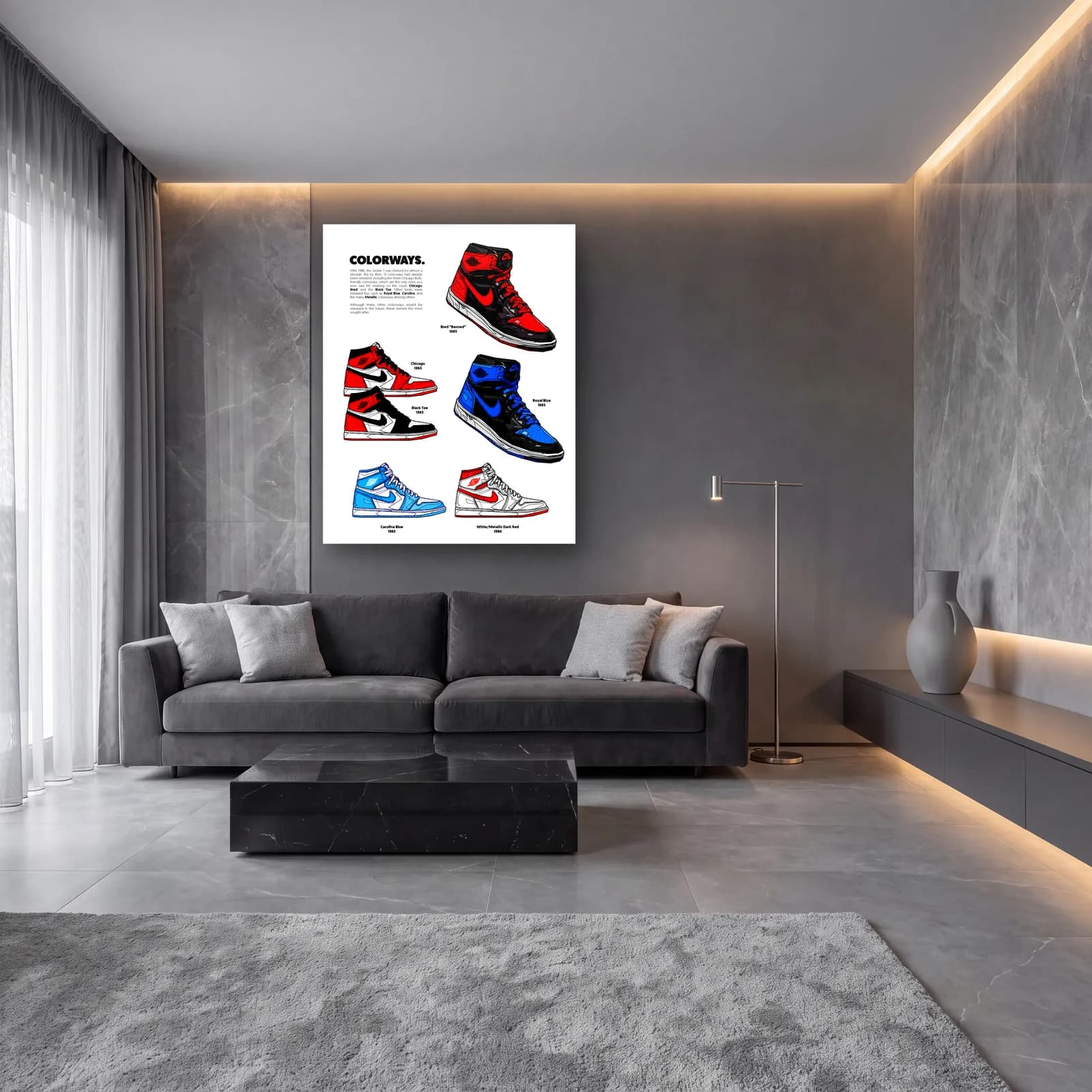 Jordan 1 Colorways Posteri cam tablo — lüks salon duvarında