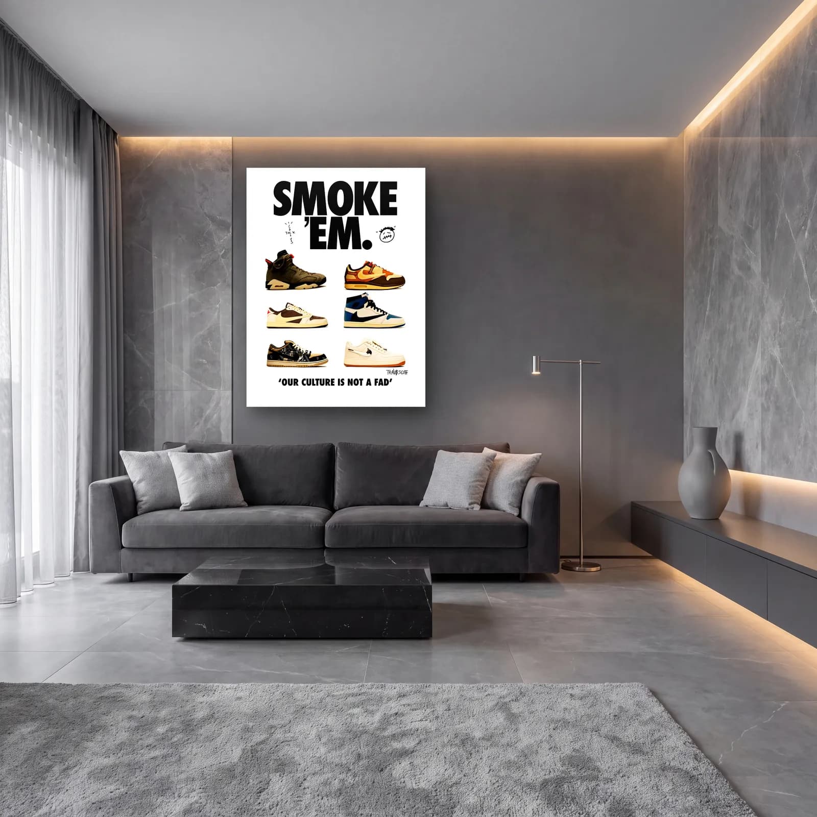Smoke 'Em Sneaker Posteri cam tablo — lüks salon duvarında