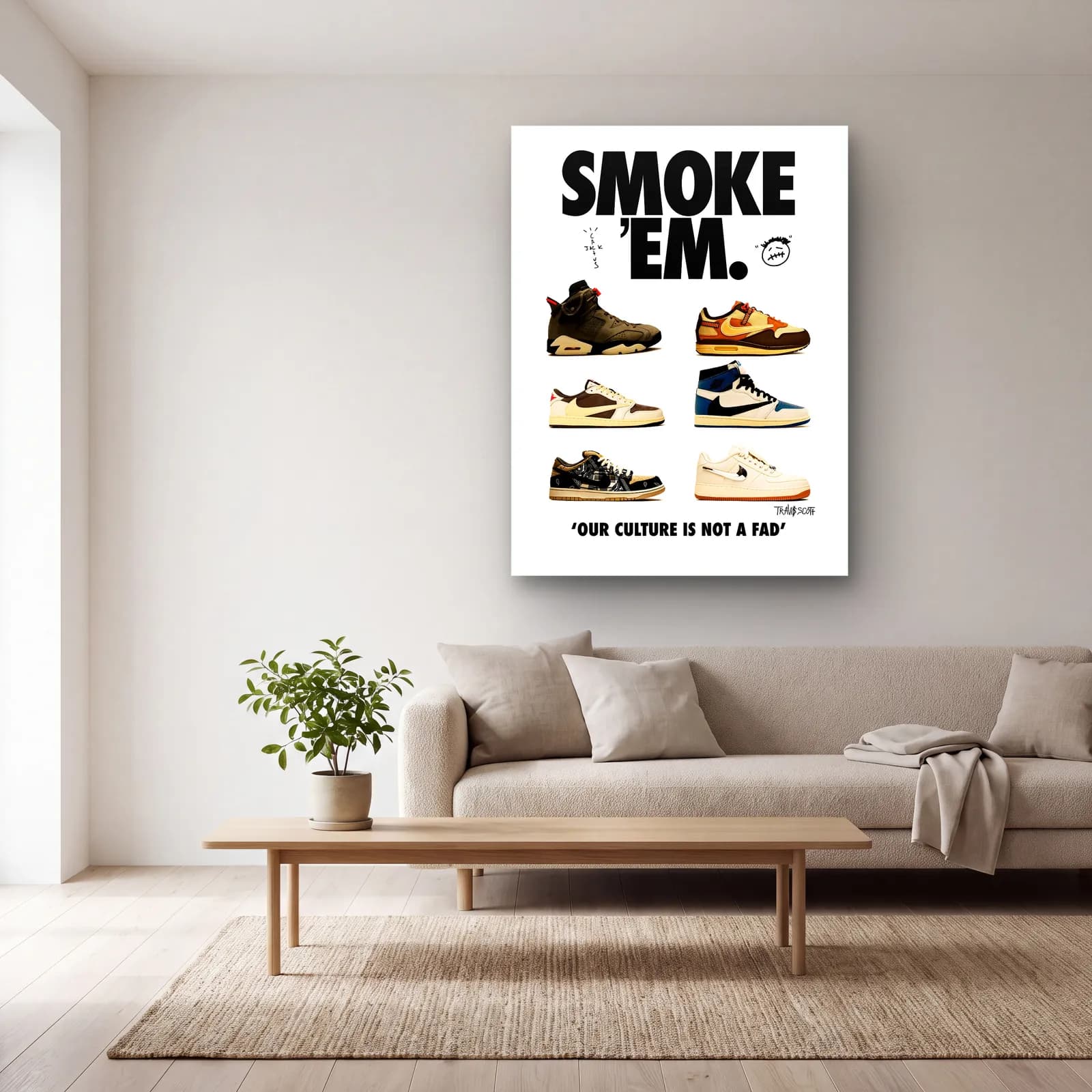 Smoke 'Em Sneaker Posteri cam tablo — açık renk salonda