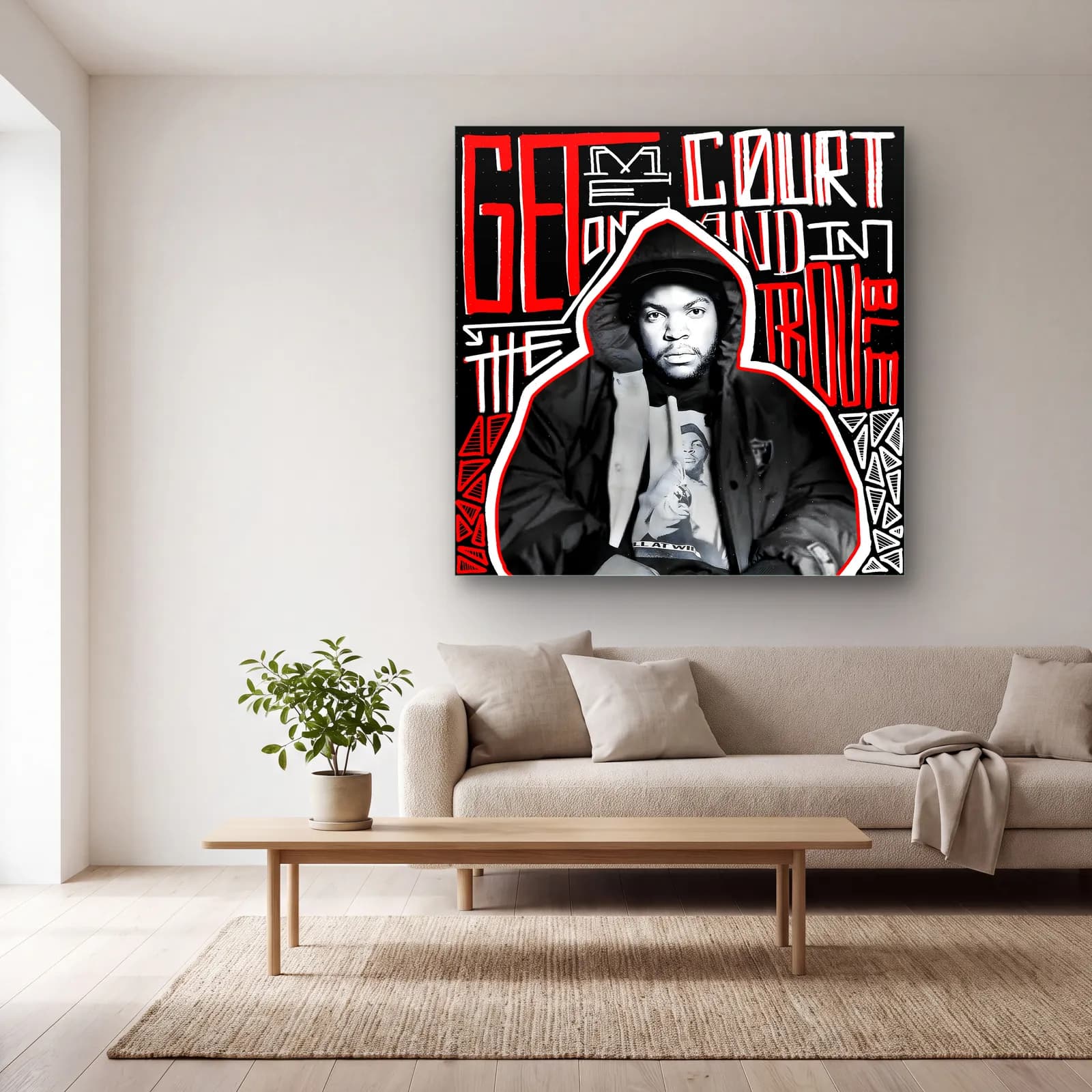 Ice Cube Grafiti Portresi cam tablo — açık renk salonda