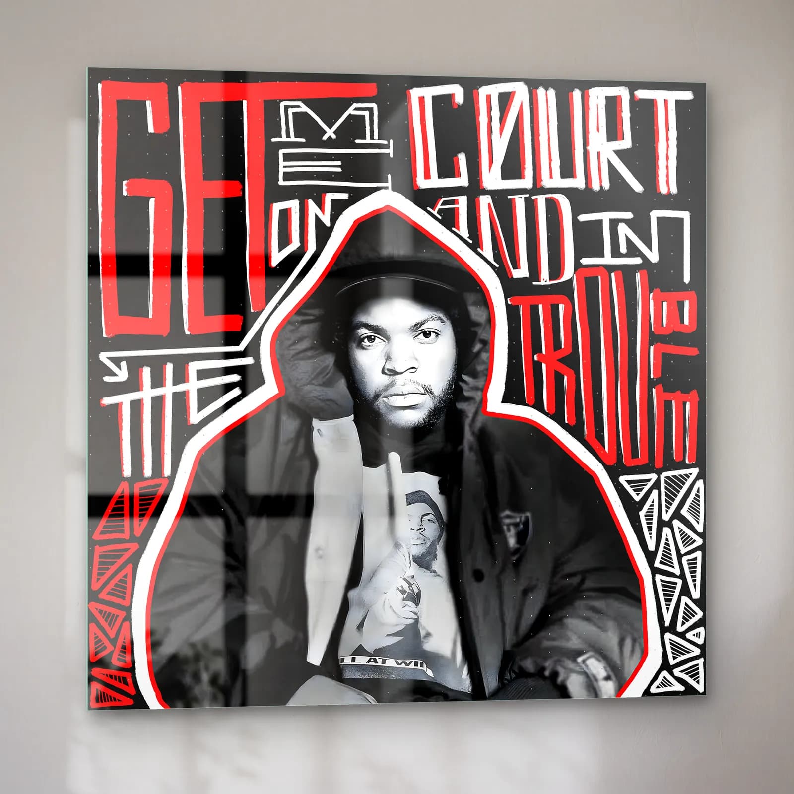 Ice Cube Grafiti Portresi cam tablo — sol açıdan görünüm